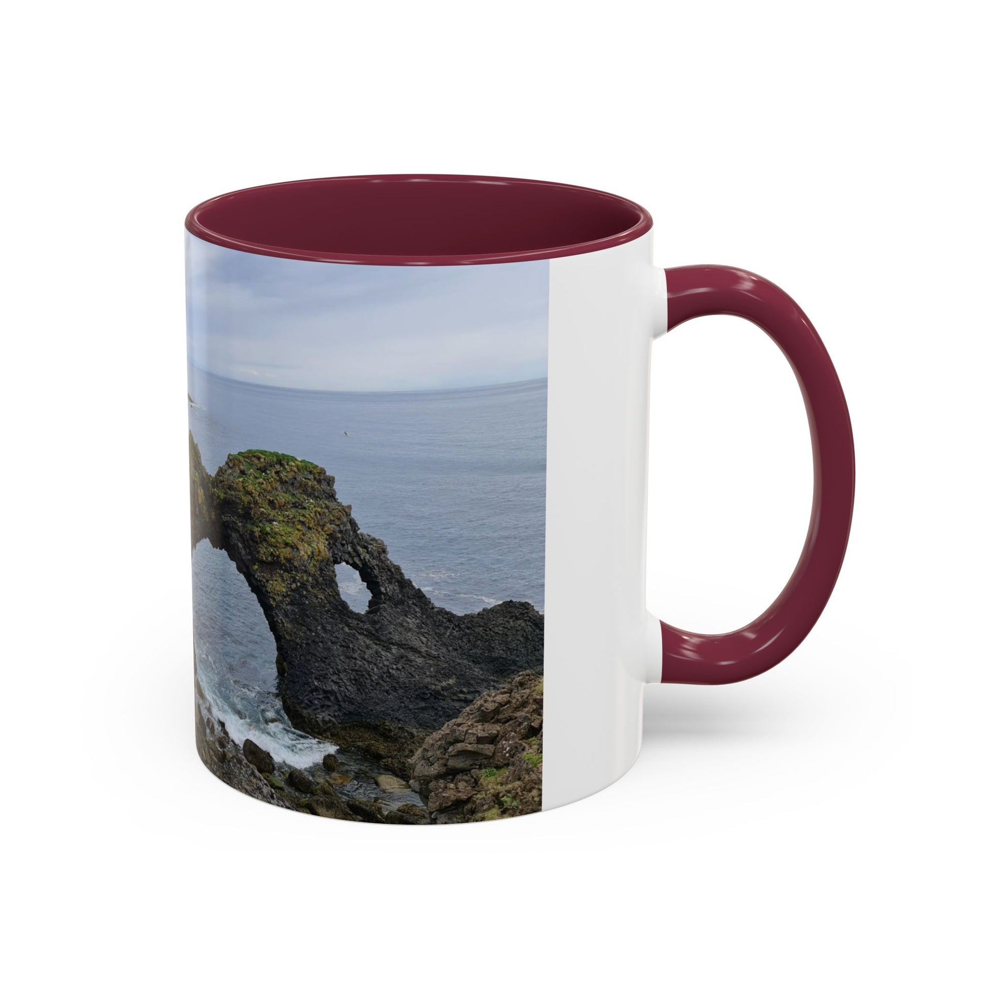Wine interior ocean view ceramic coffee mug with coastal landscape design
