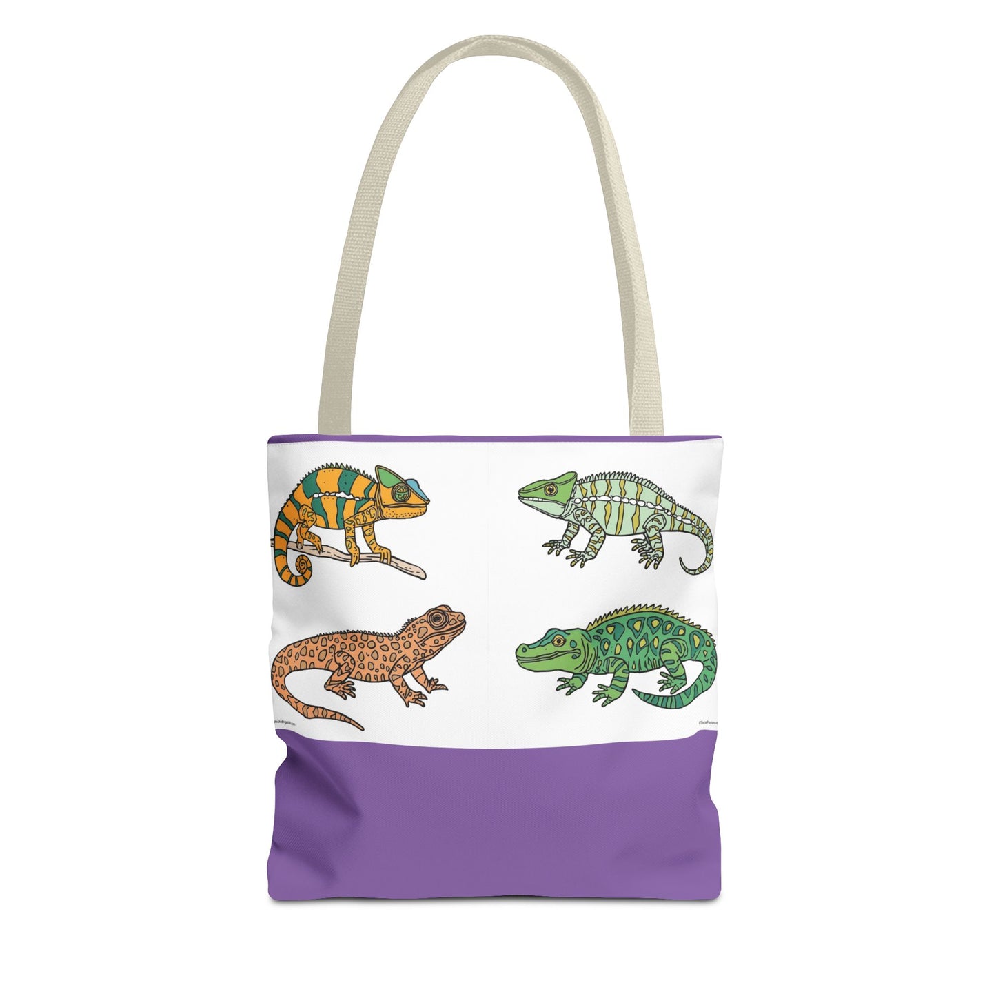 Reptile tote bag with colorful lizard print for beach and shopping