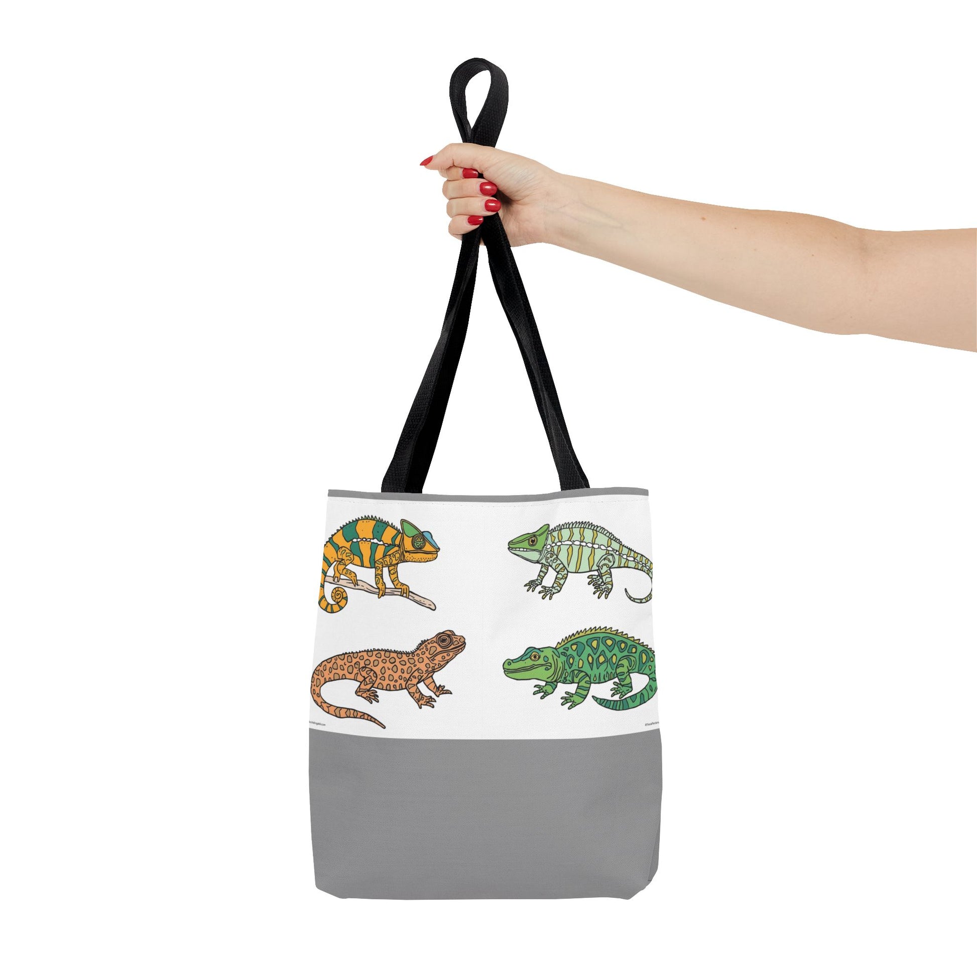 Eco-friendly lizard tote bag with colorful reptile print design