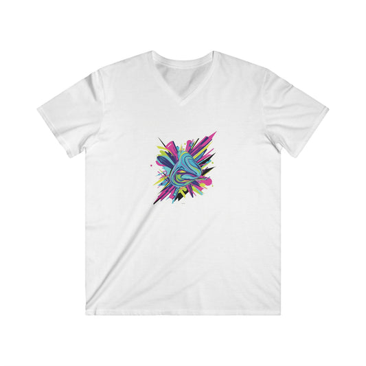 Vibrant abstract v-neck t-shirt with bold colorful design for men