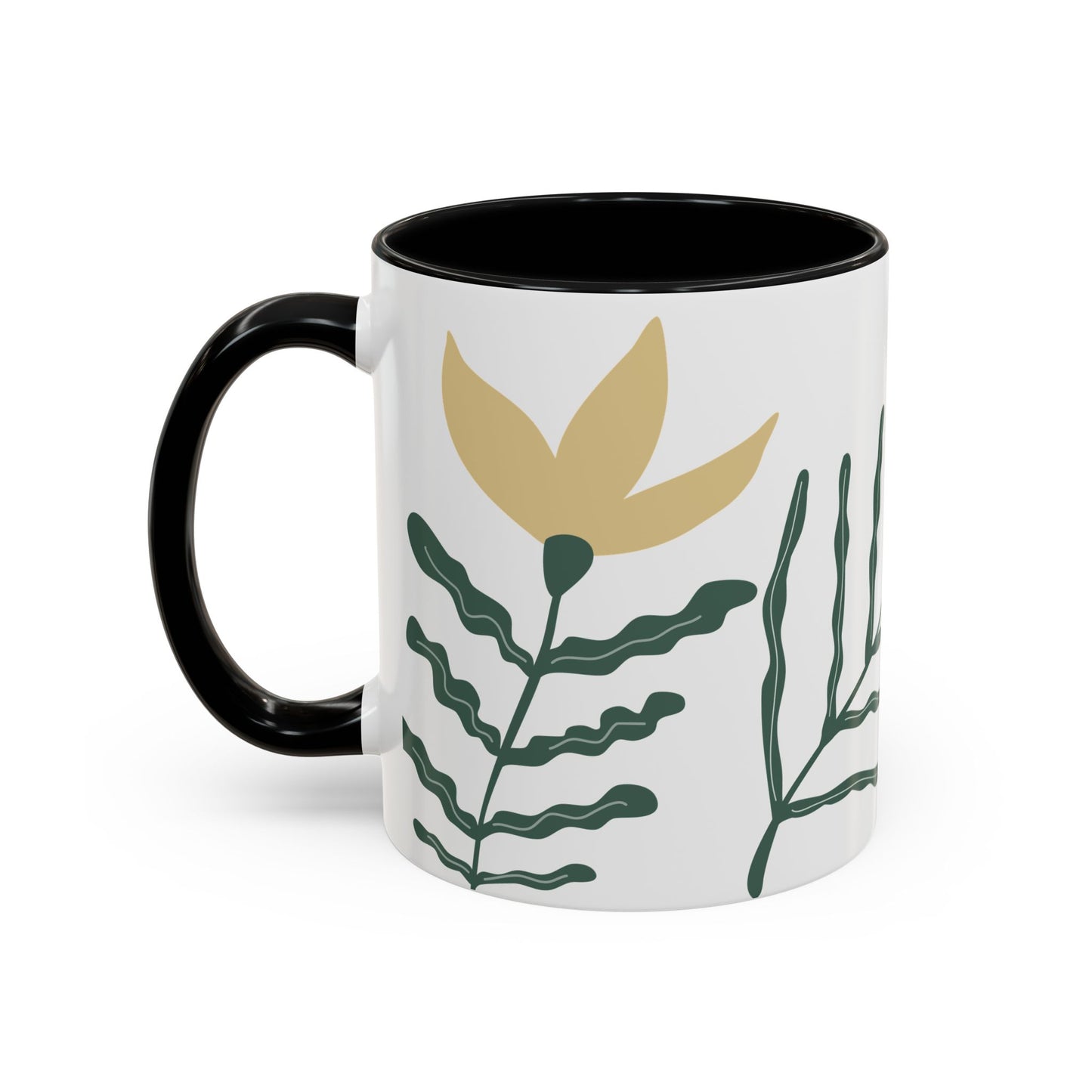 Ceramic botanical mug featuring delicate flowering plant illustration