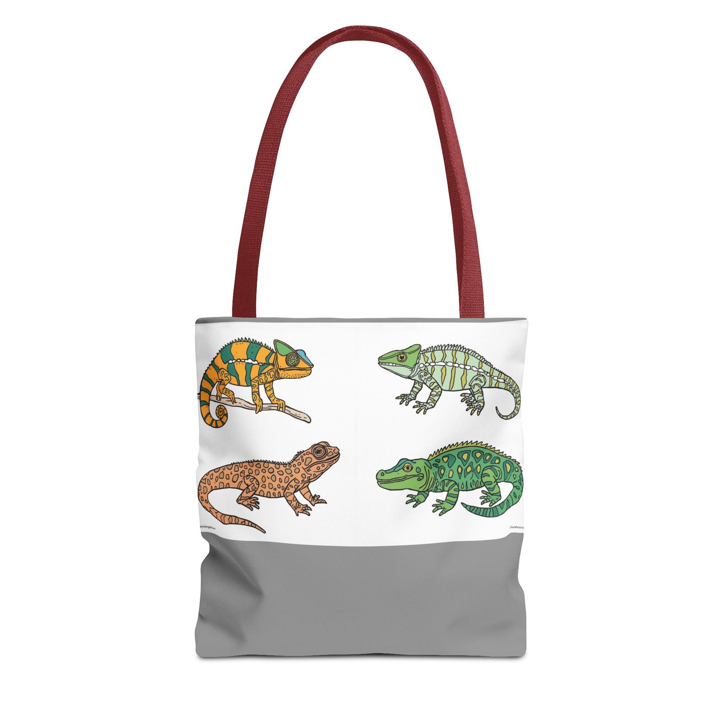 Eco-friendly lizard tote bag with colorful reptile print design
