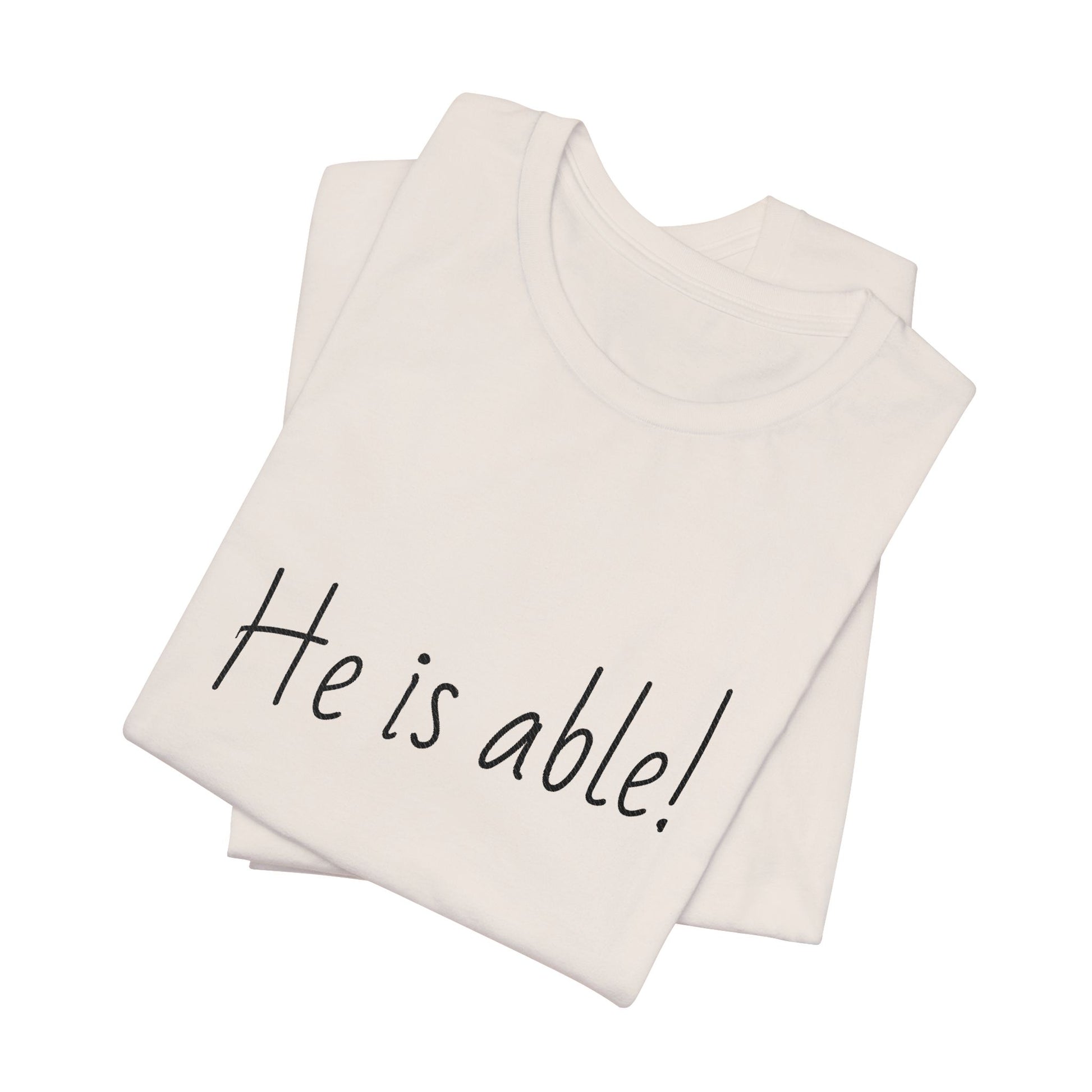 Faith-based jersey tee with inspirational message for believers