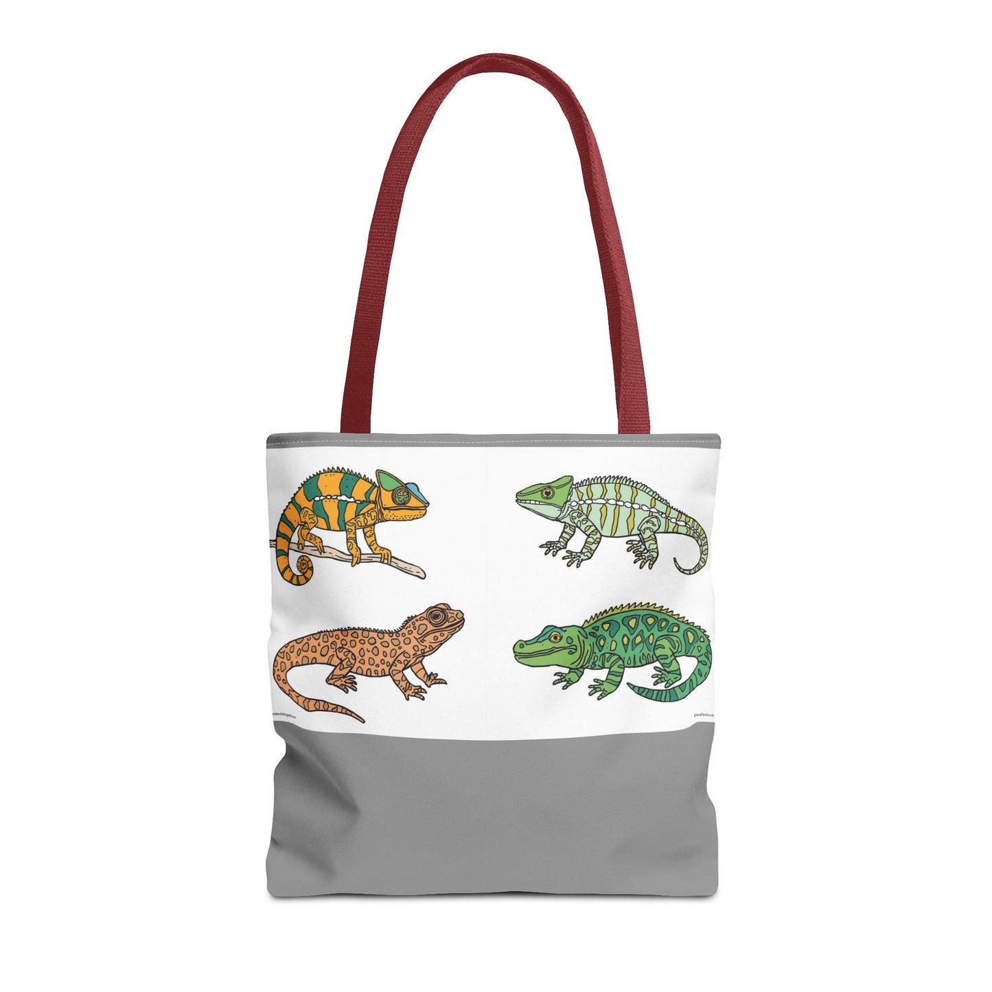 Eco-friendly lizard tote bag with colorful reptile print design