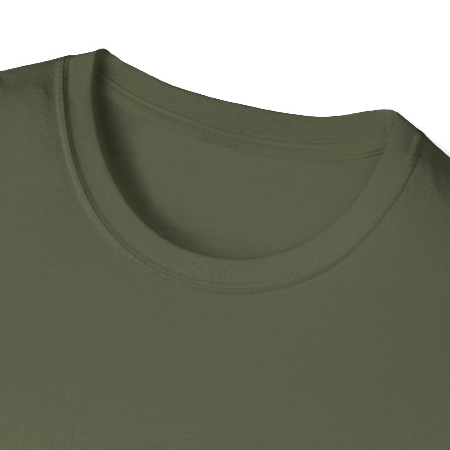 Close-up of a green t-shirt collar on a white background