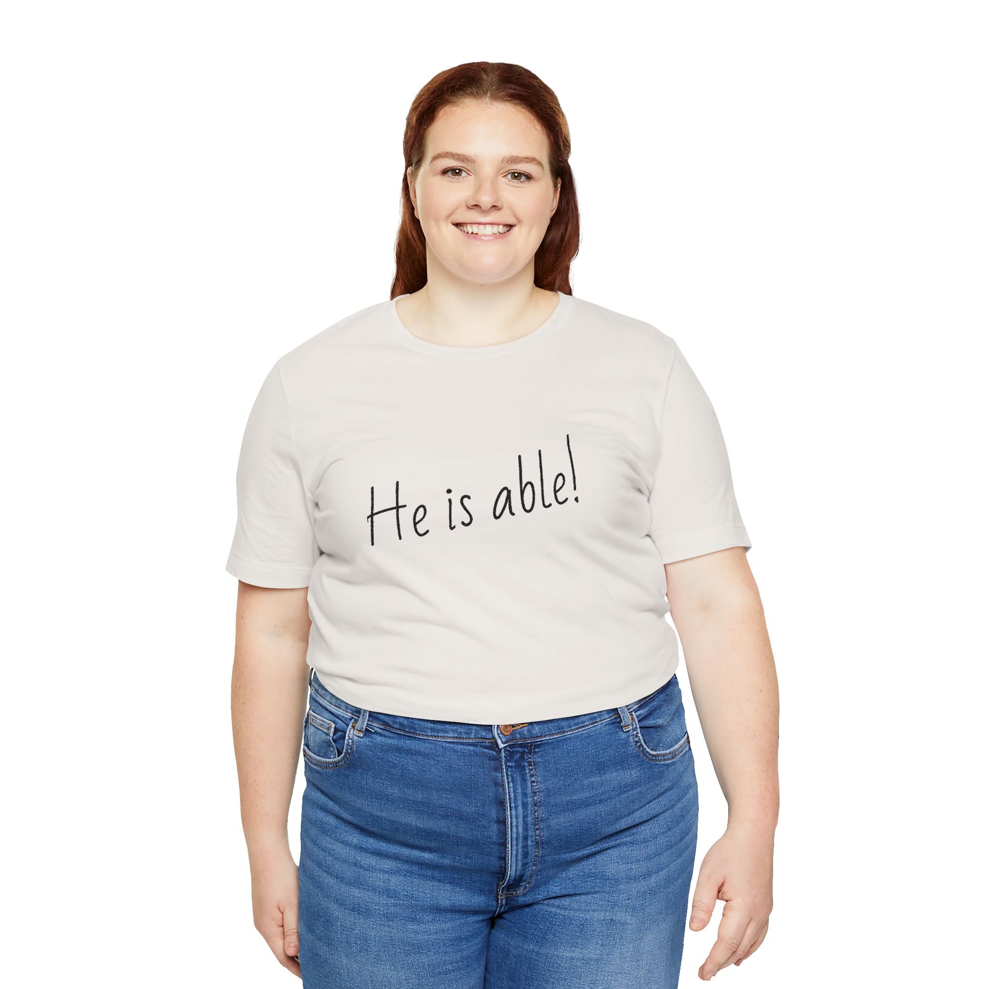 Faith-based jersey tee with inspirational message for believers