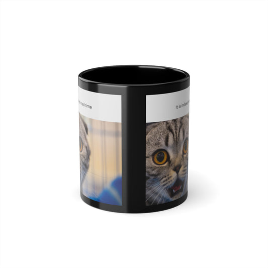 Funny cat coffee mug with humorous quote for cat lovers and pet owners