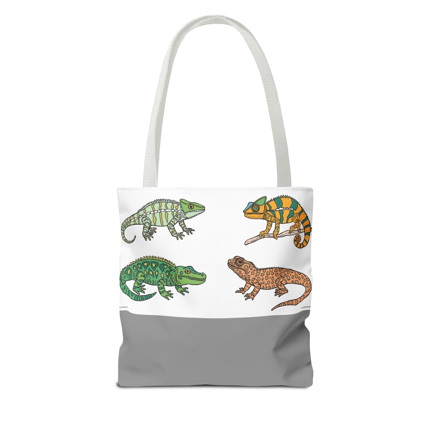 Eco-friendly lizard tote bag with colorful reptile print design
