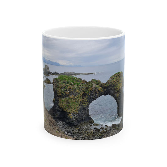 Beach lover coffee cup with scenic coastal ocean view