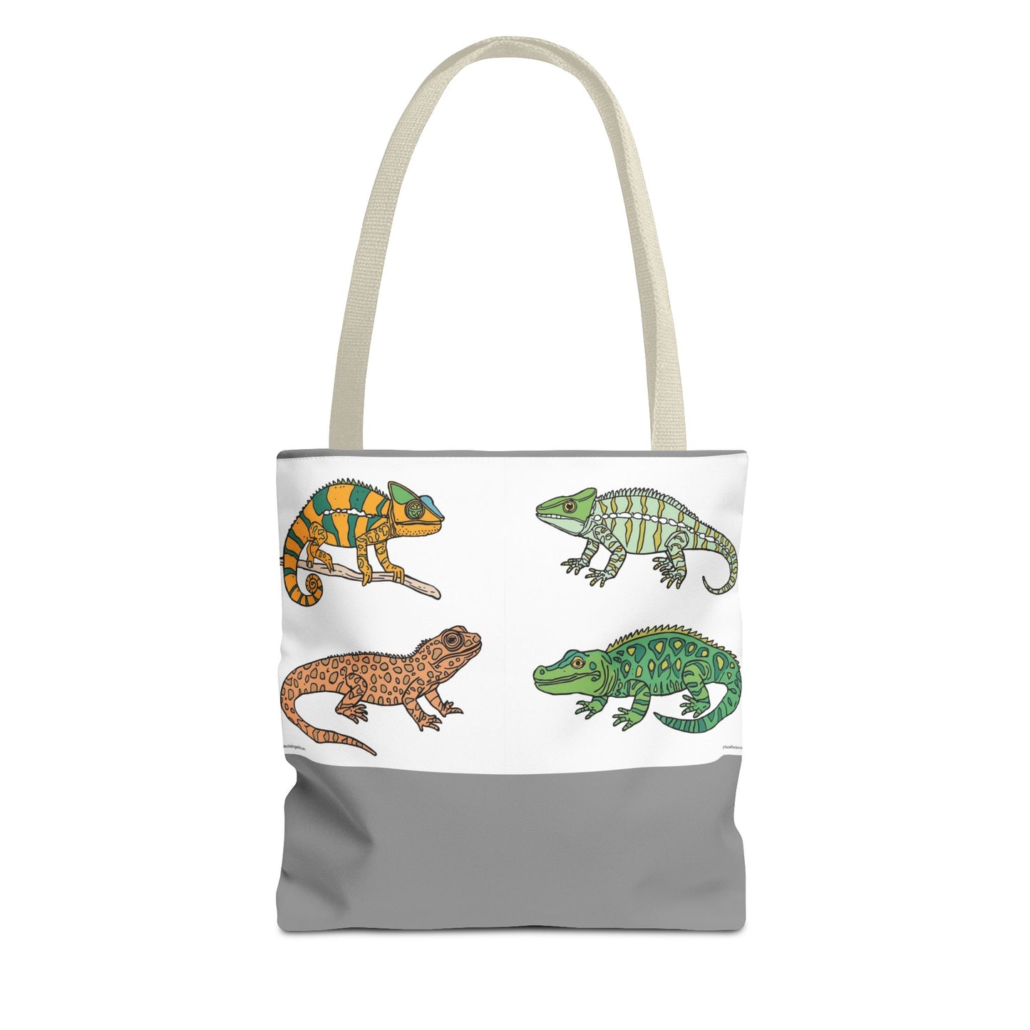 Eco-friendly lizard tote bag with colorful reptile print design