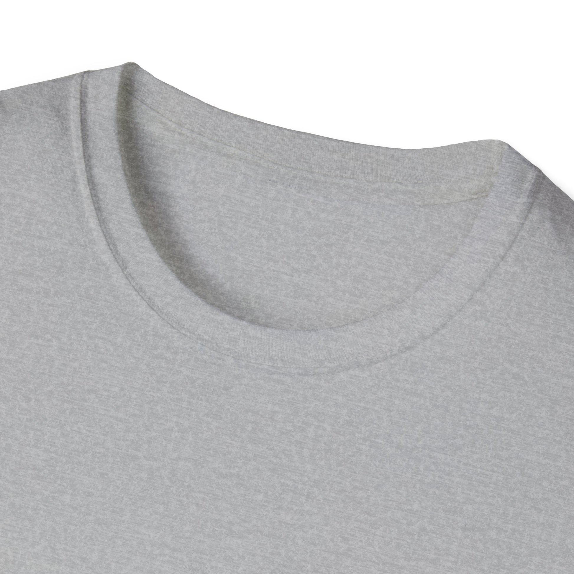 Close-up of a gray t-shirt collar on a white background