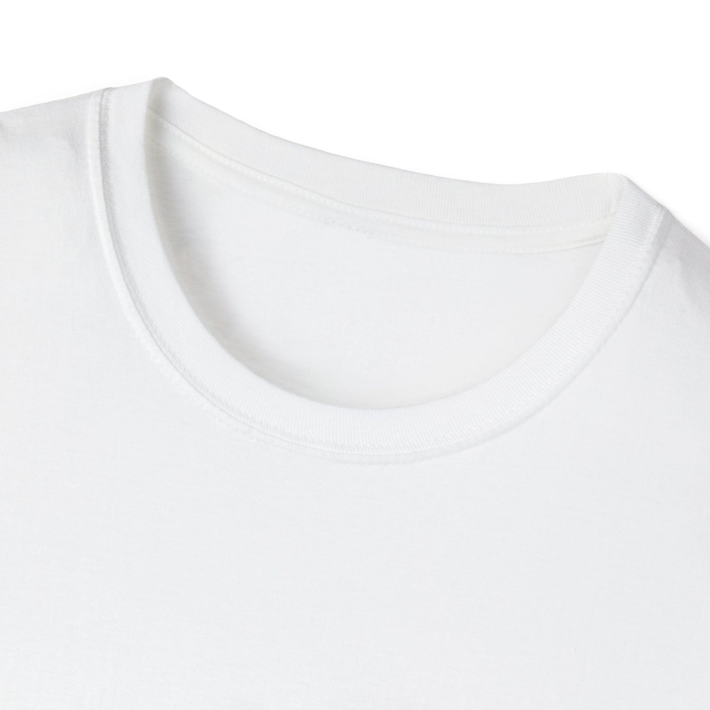 Close-up of a white t-shirt collar on a white background