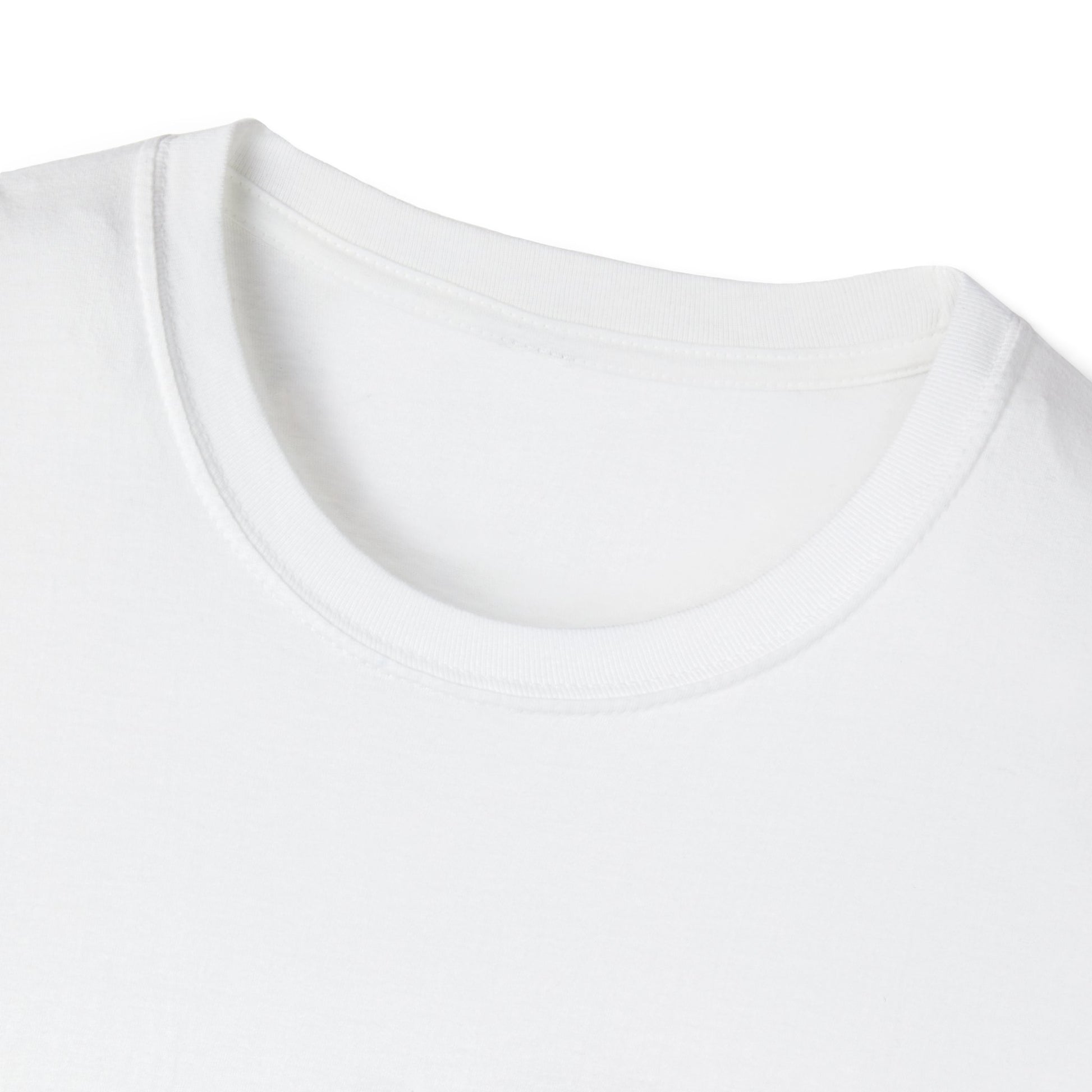 Close-up of a white t-shirt collar on a white background