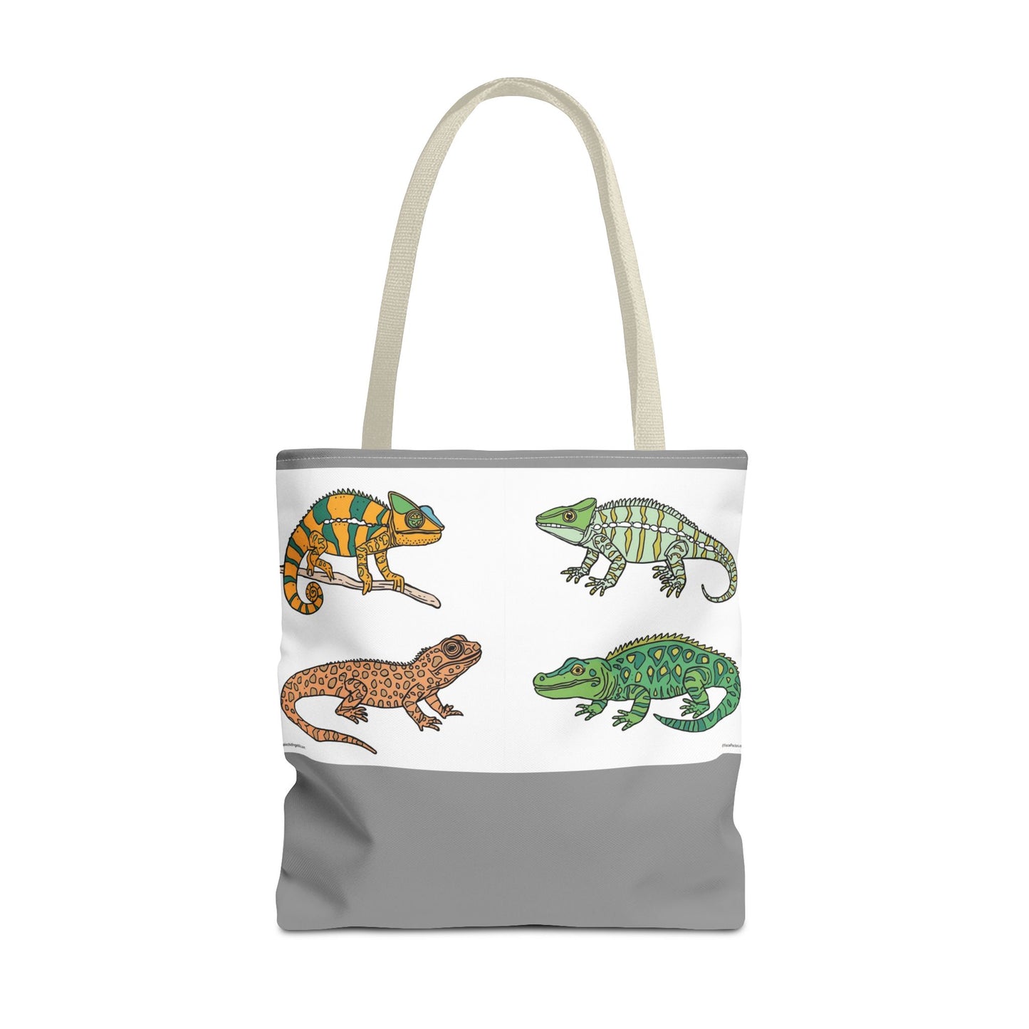 Eco-friendly lizard tote bag with colorful reptile print design