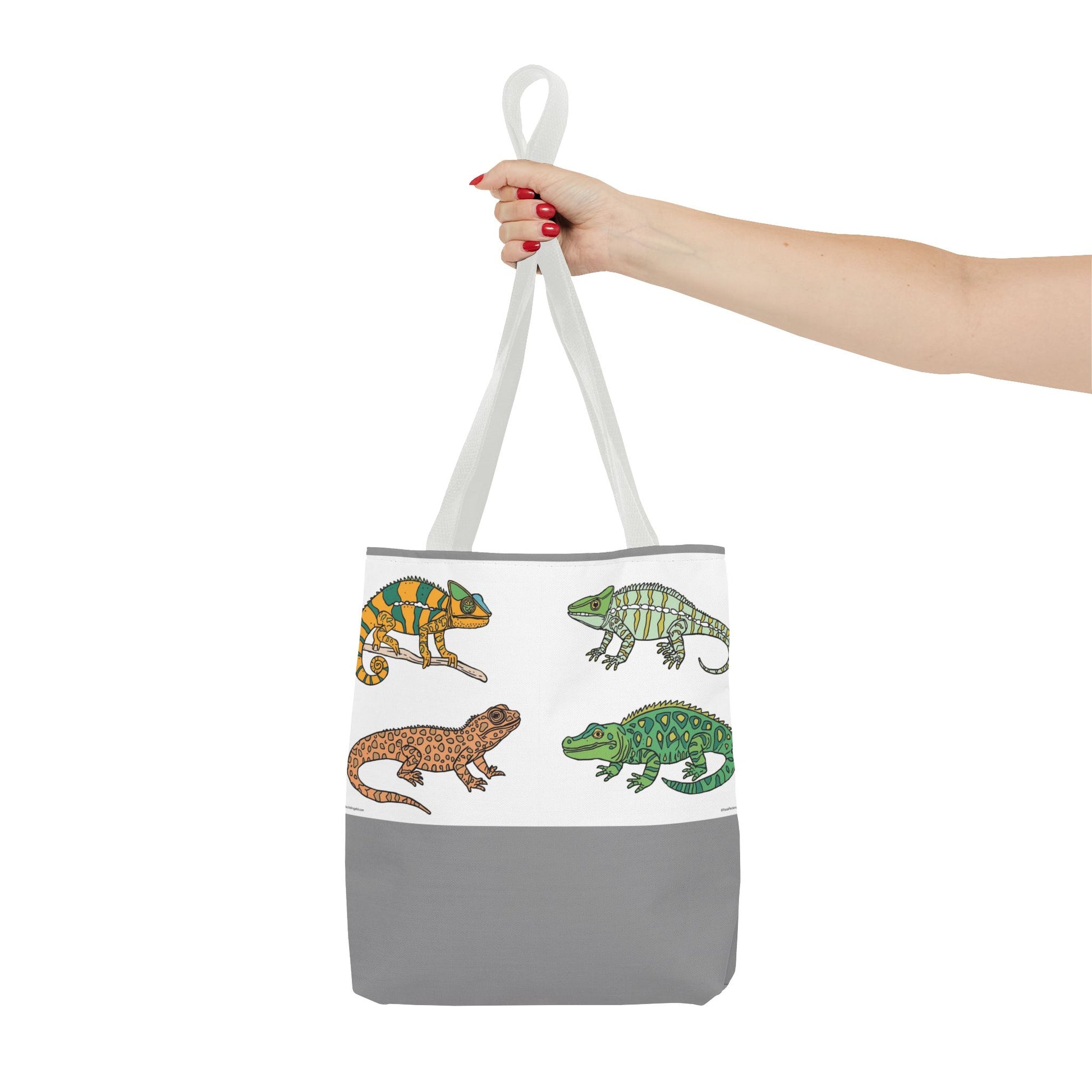 Eco-friendly lizard tote bag with colorful reptile print design