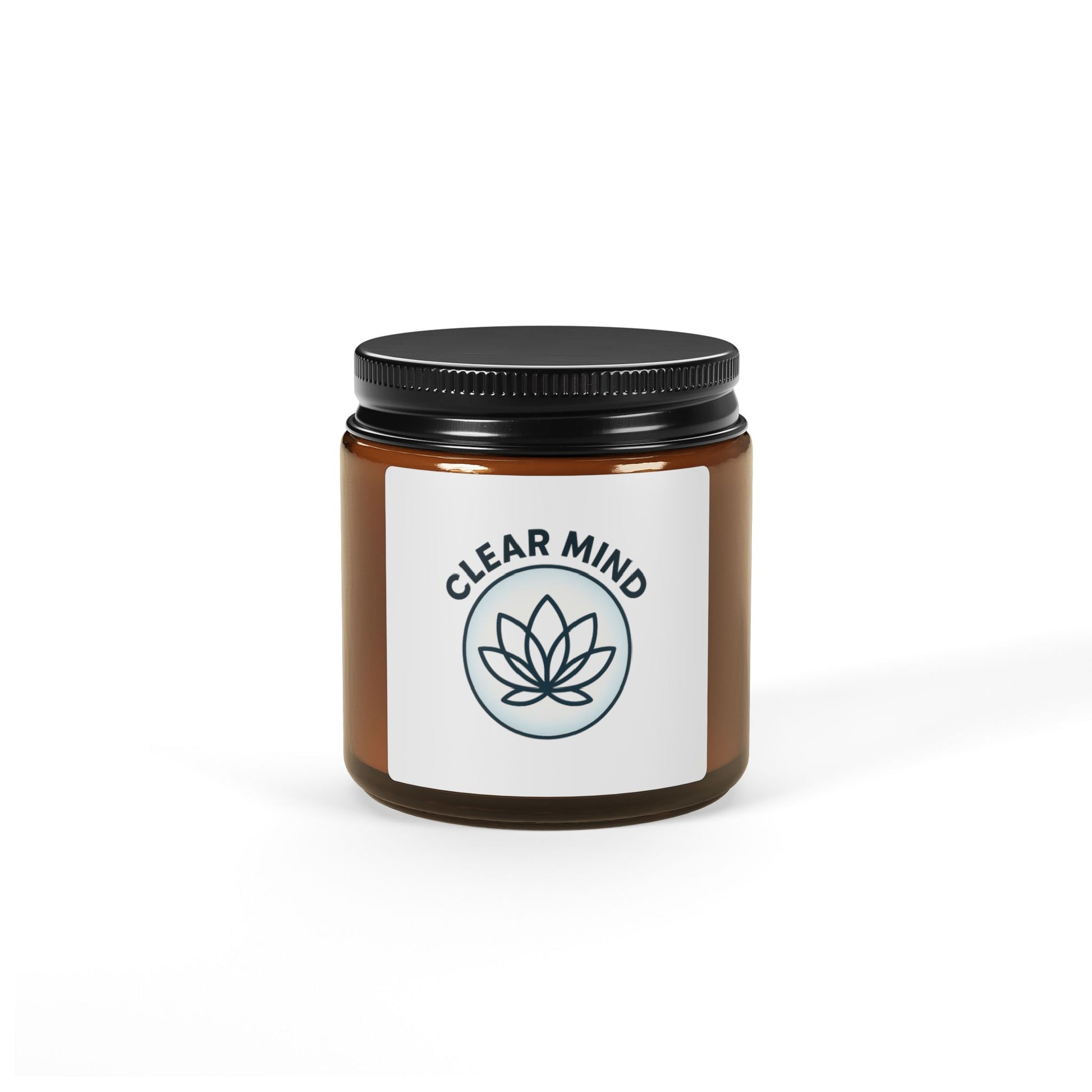 Jar labeled 'Clear Mind' with a black lid on a white background