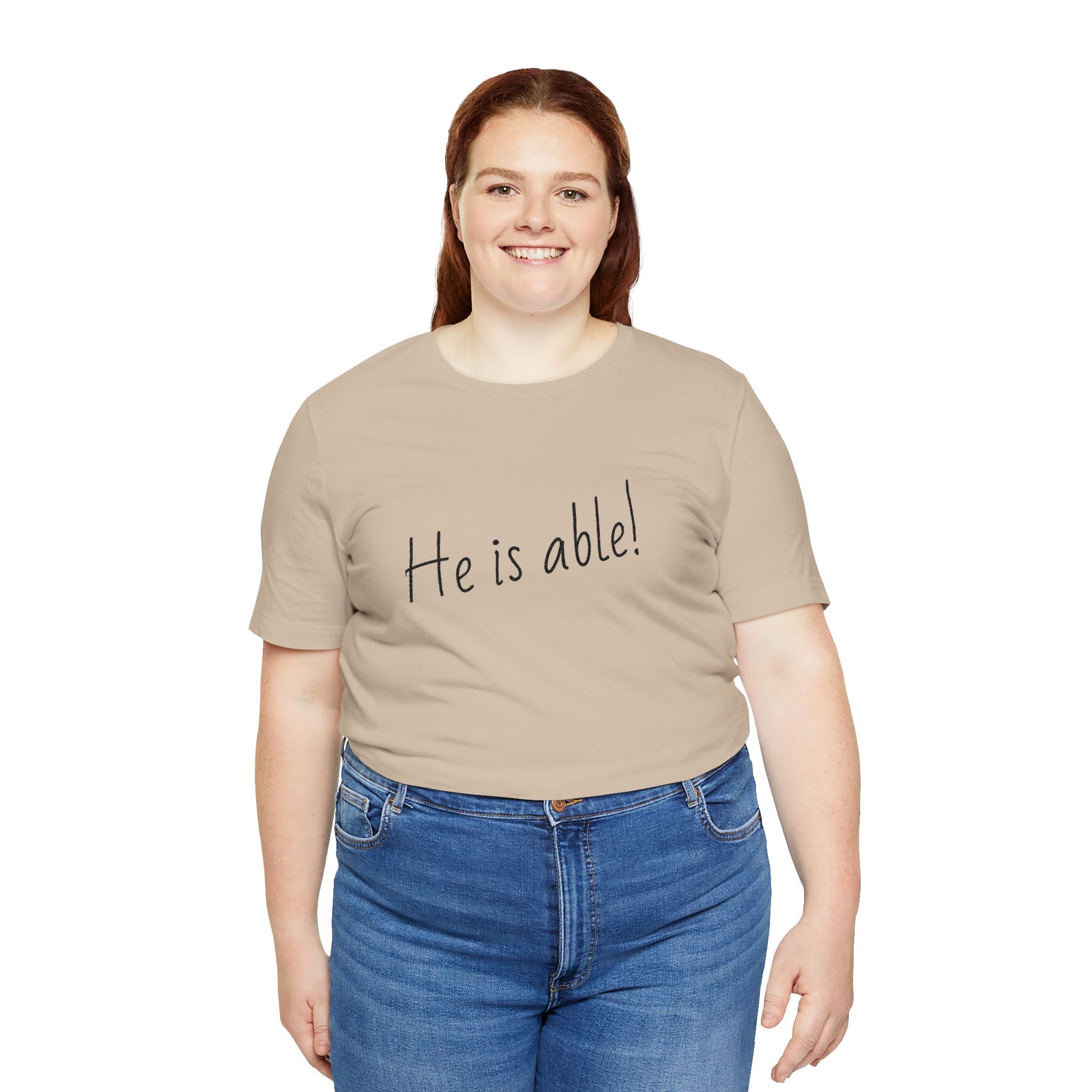Faith-based jersey tee with inspirational message for believers