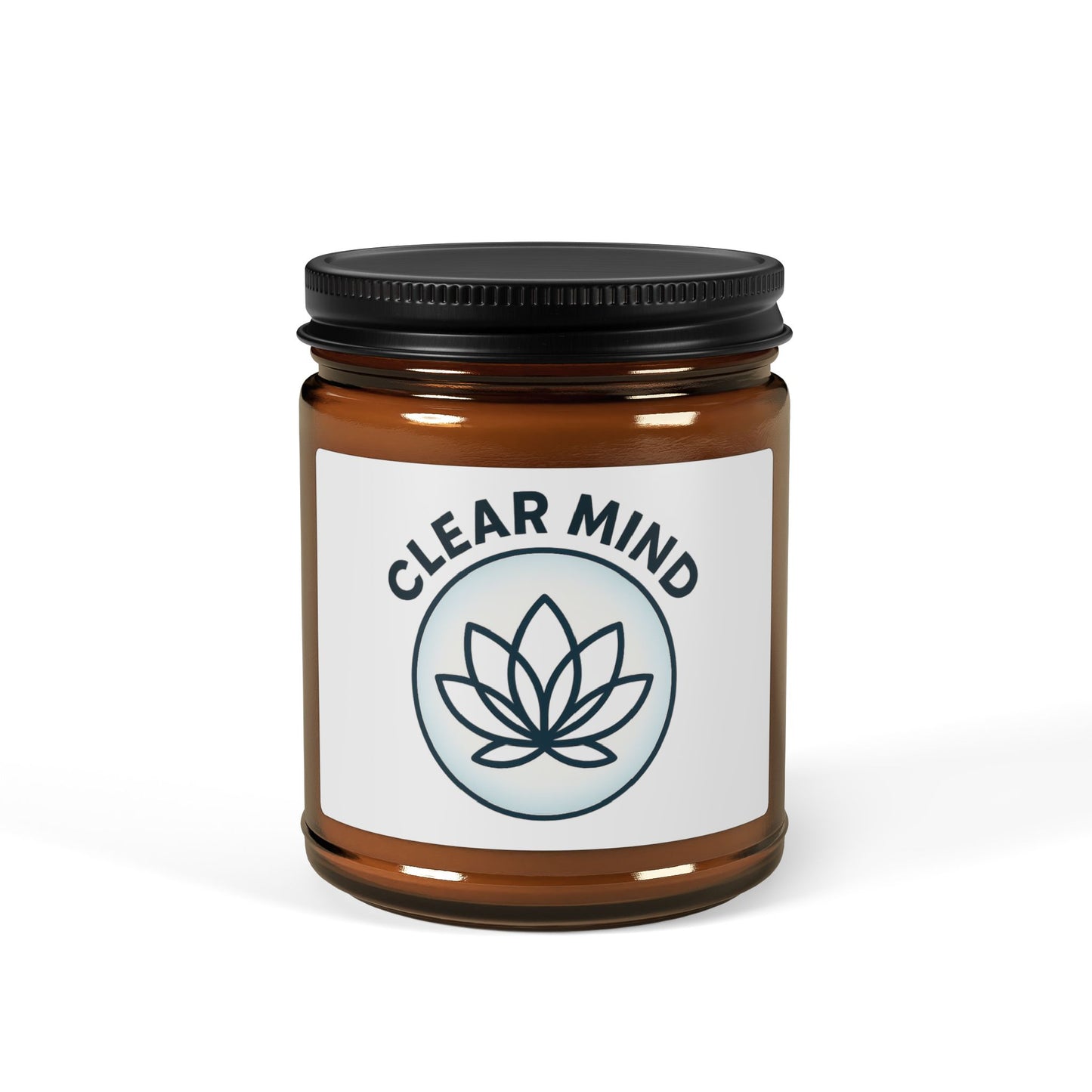 Candle jar with 'Clear Mind' label on a white background