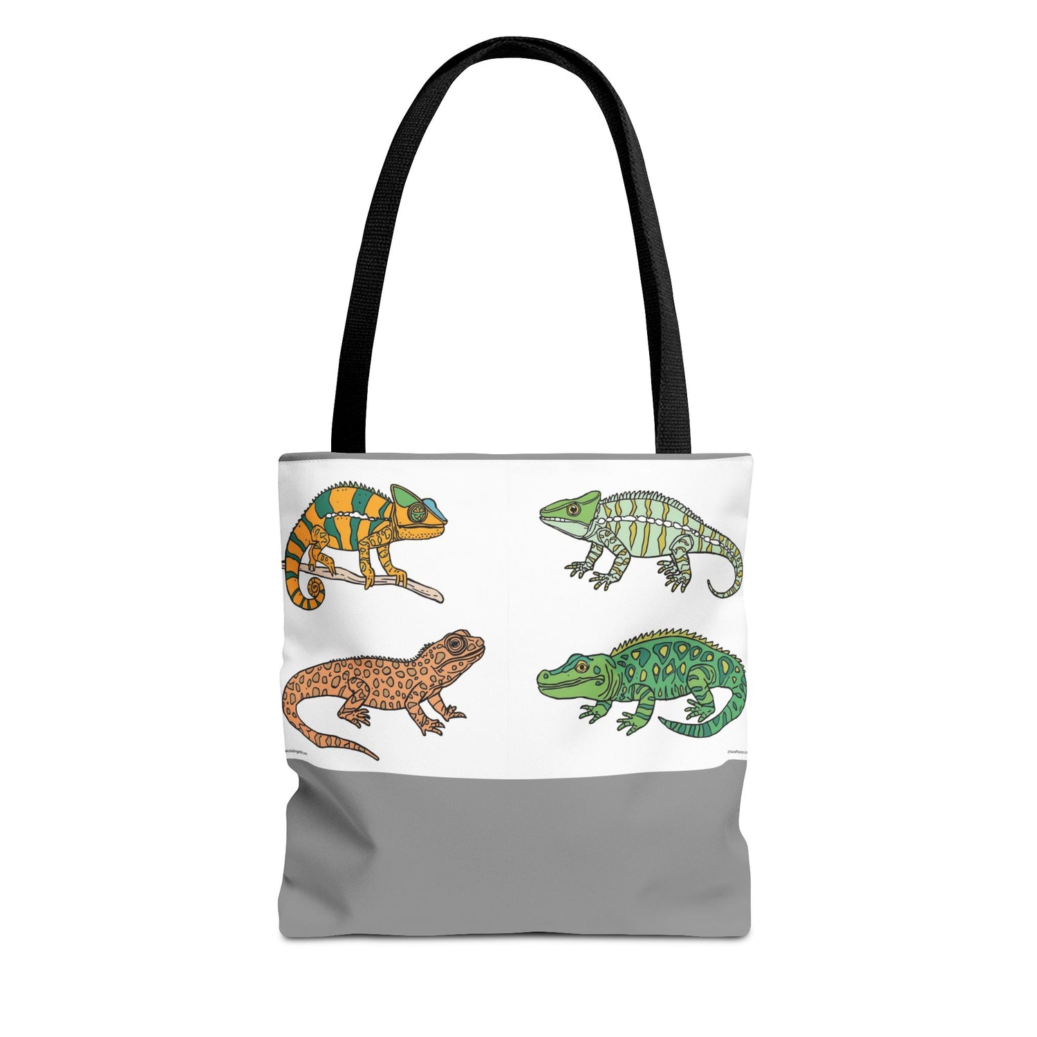 Eco-friendly lizard tote bag with colorful reptile print design