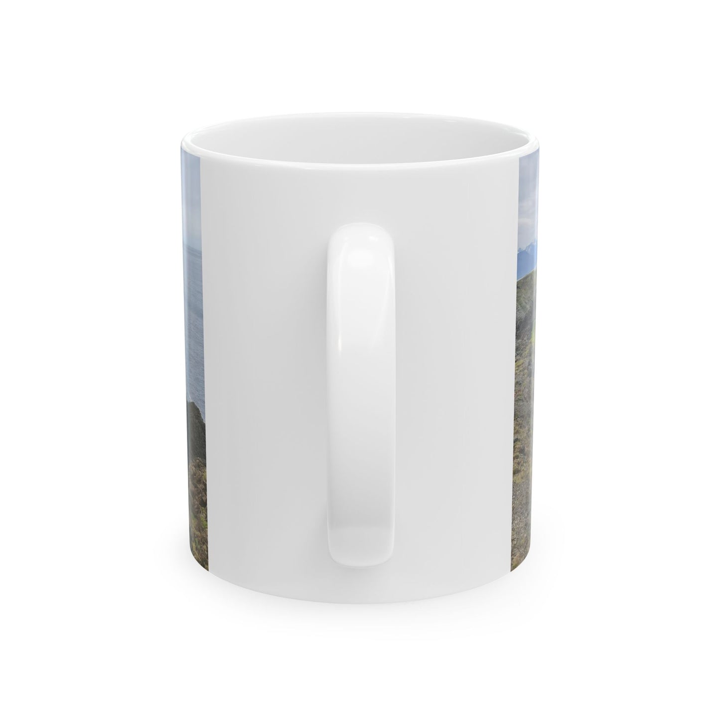 Beach lover coffee cup with scenic coastal ocean view