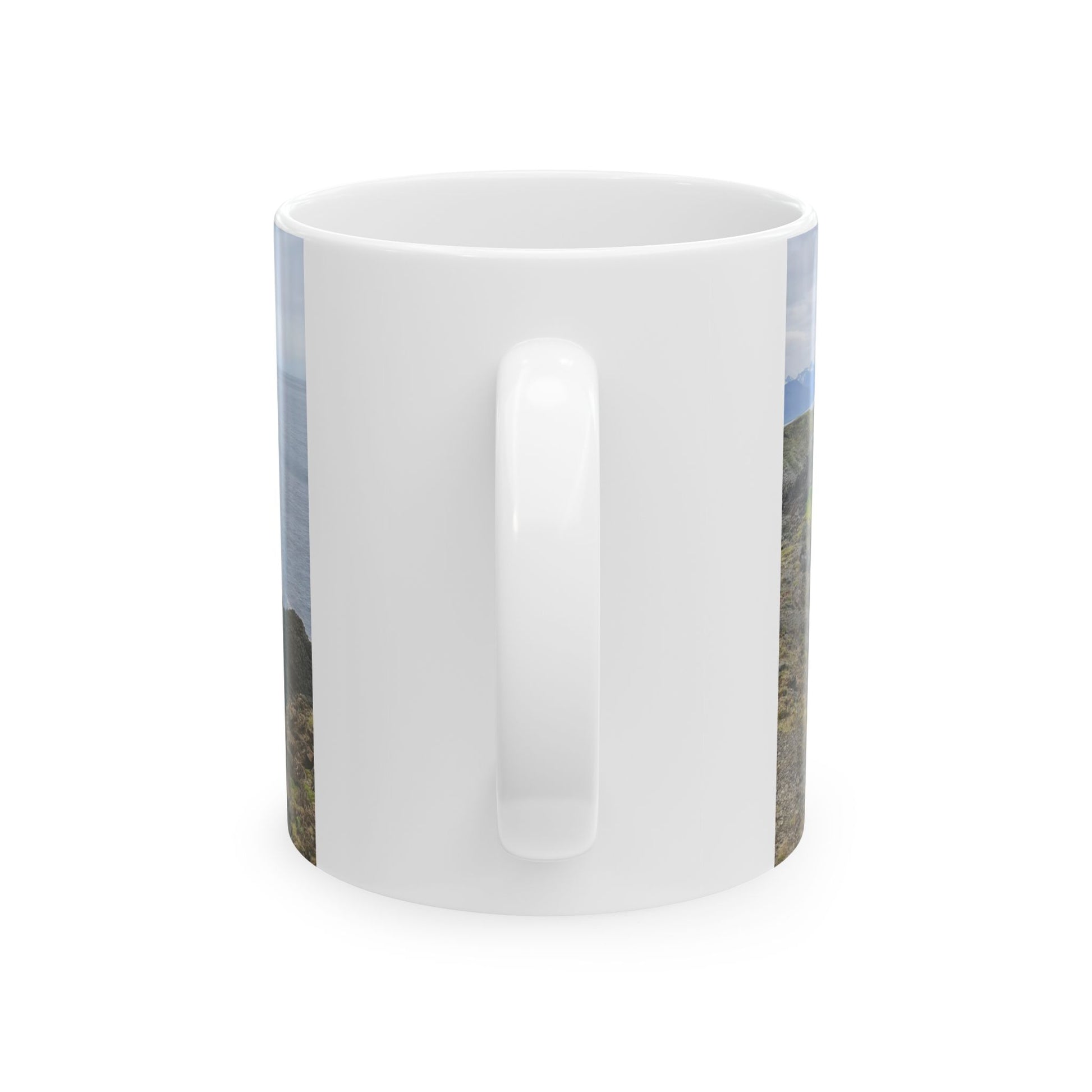 Beach lover coffee cup with scenic coastal ocean view