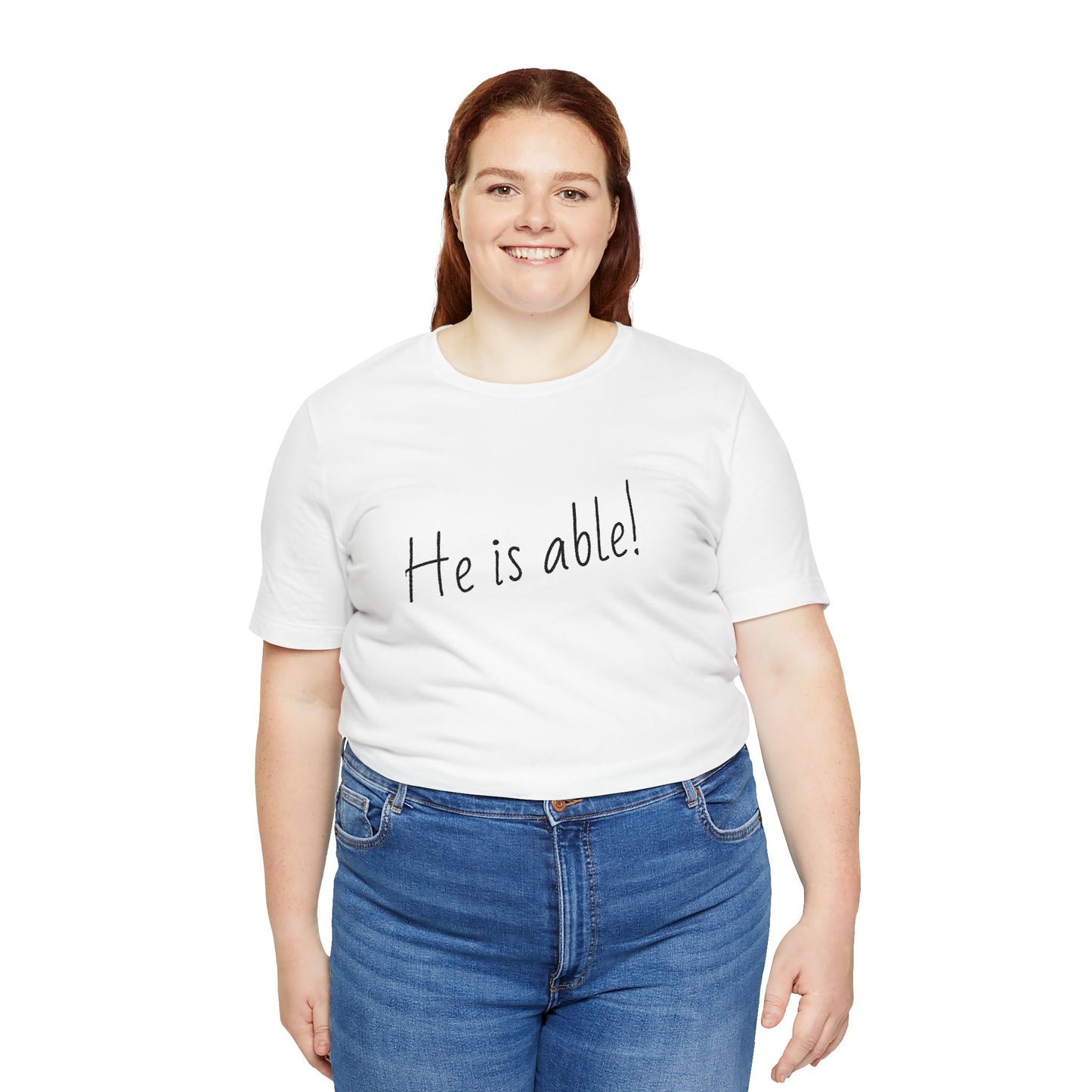Faith-based jersey tee with inspirational message for believers