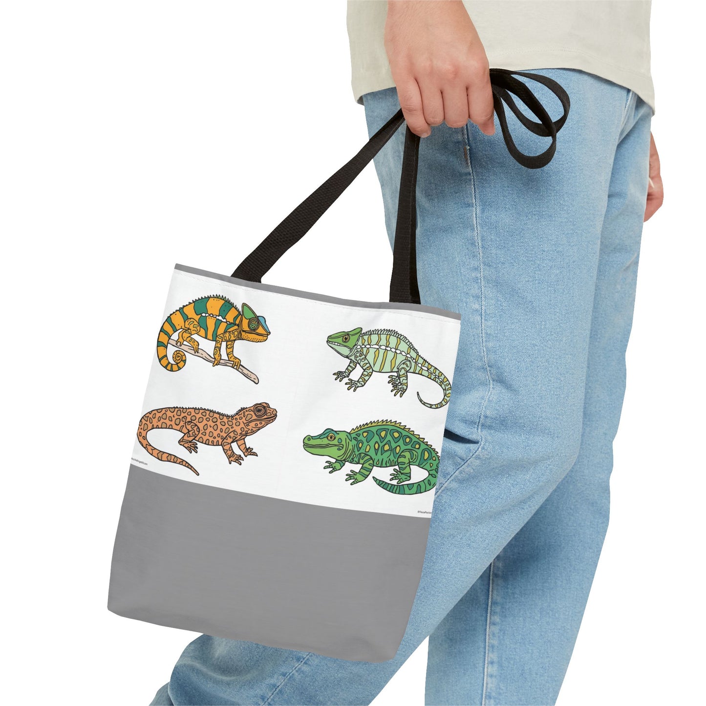 Eco-friendly lizard tote bag with colorful reptile print design