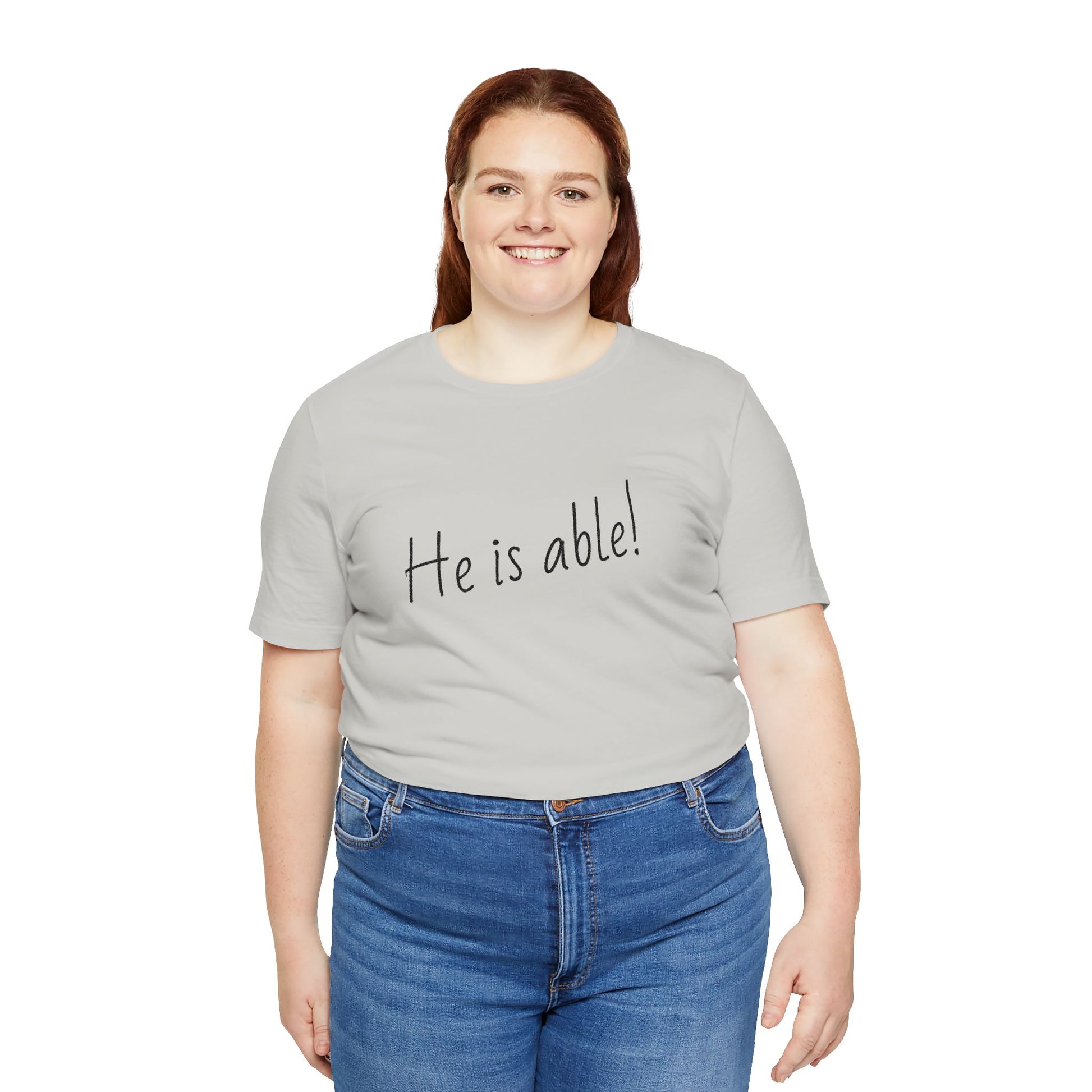Faith-based jersey tee with inspirational message for believers
