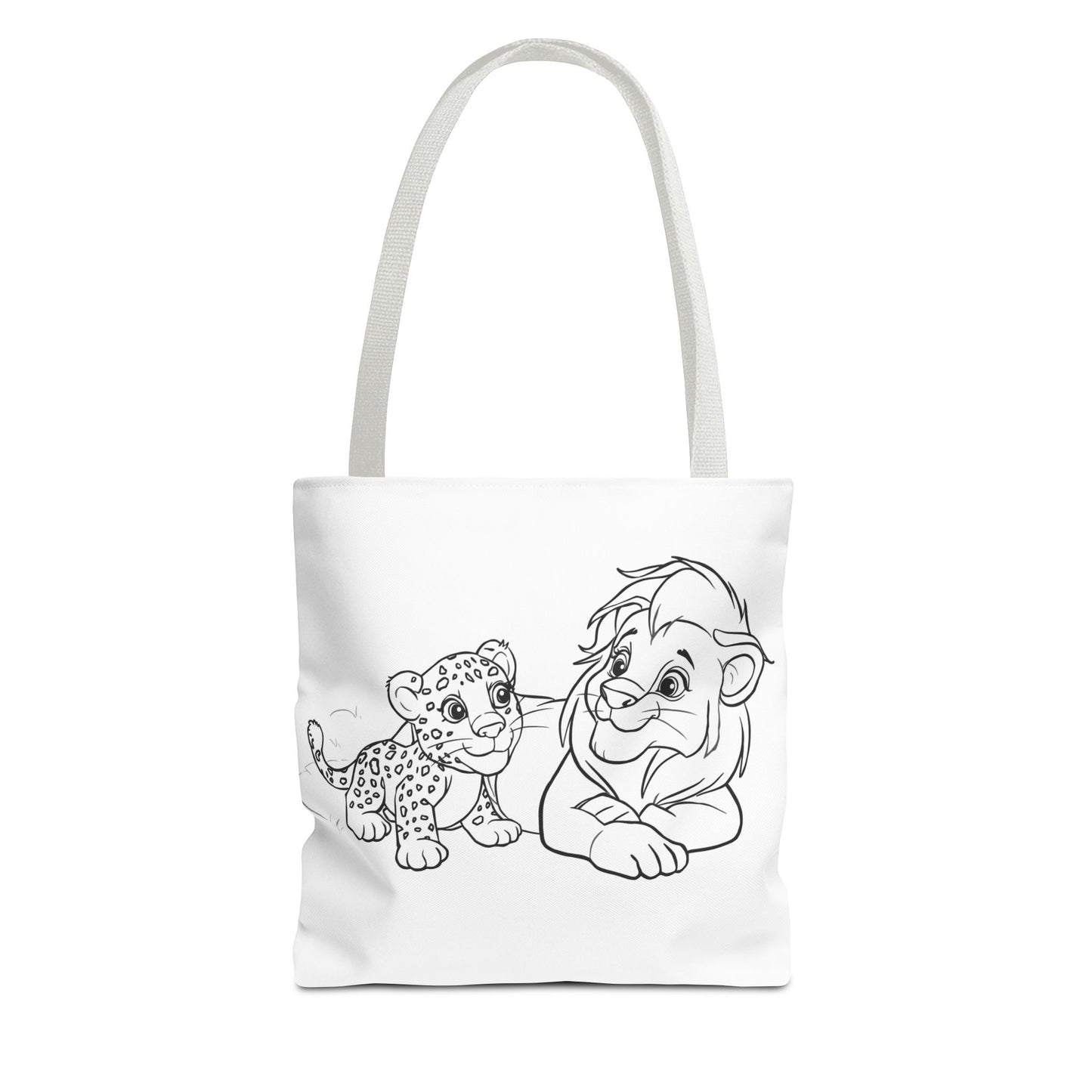 Lion and cub tote bag with whimsical animal design