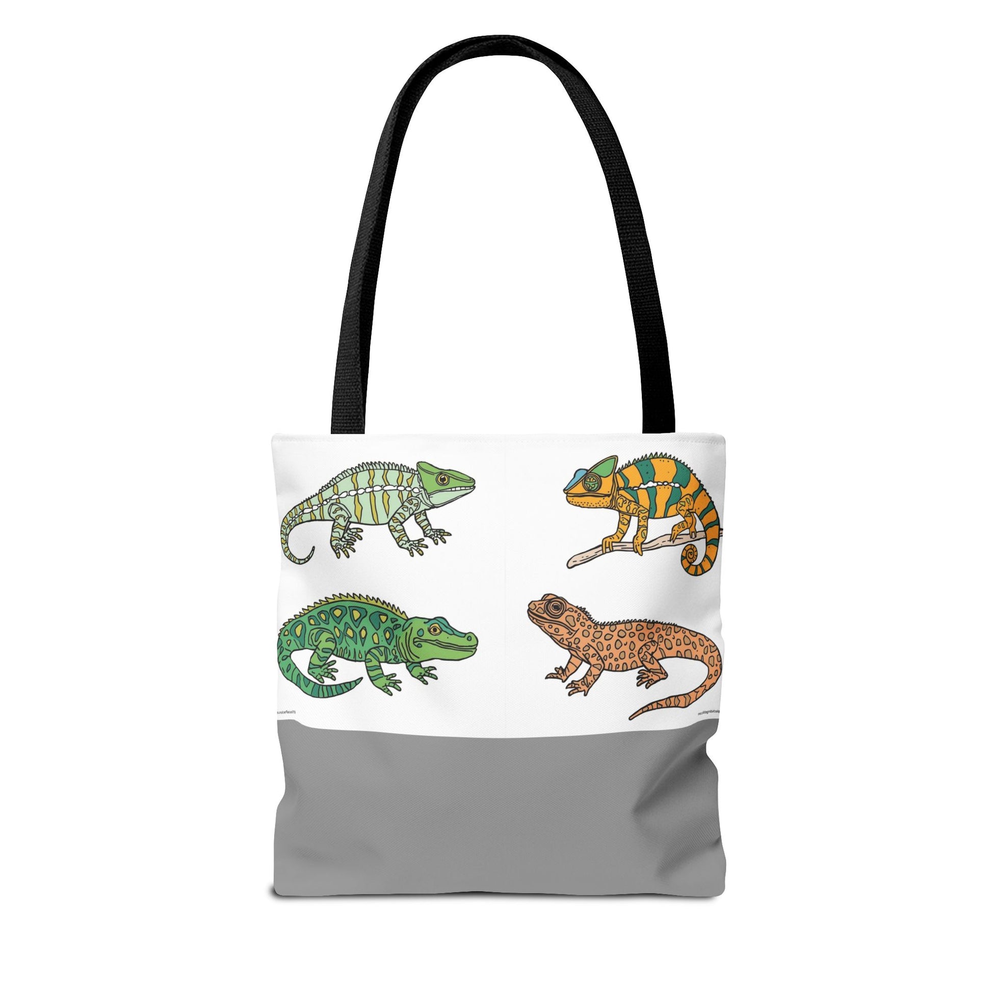 Eco-friendly lizard tote bag with colorful reptile print design