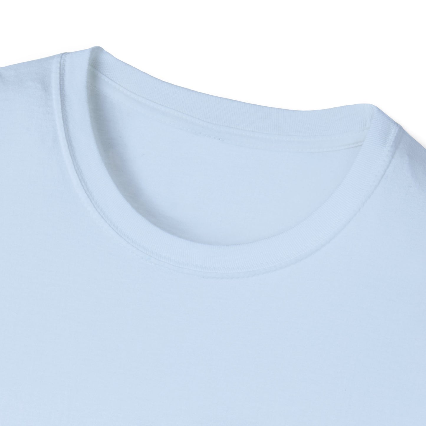 Close-up of a light blue t-shirt with a plain background