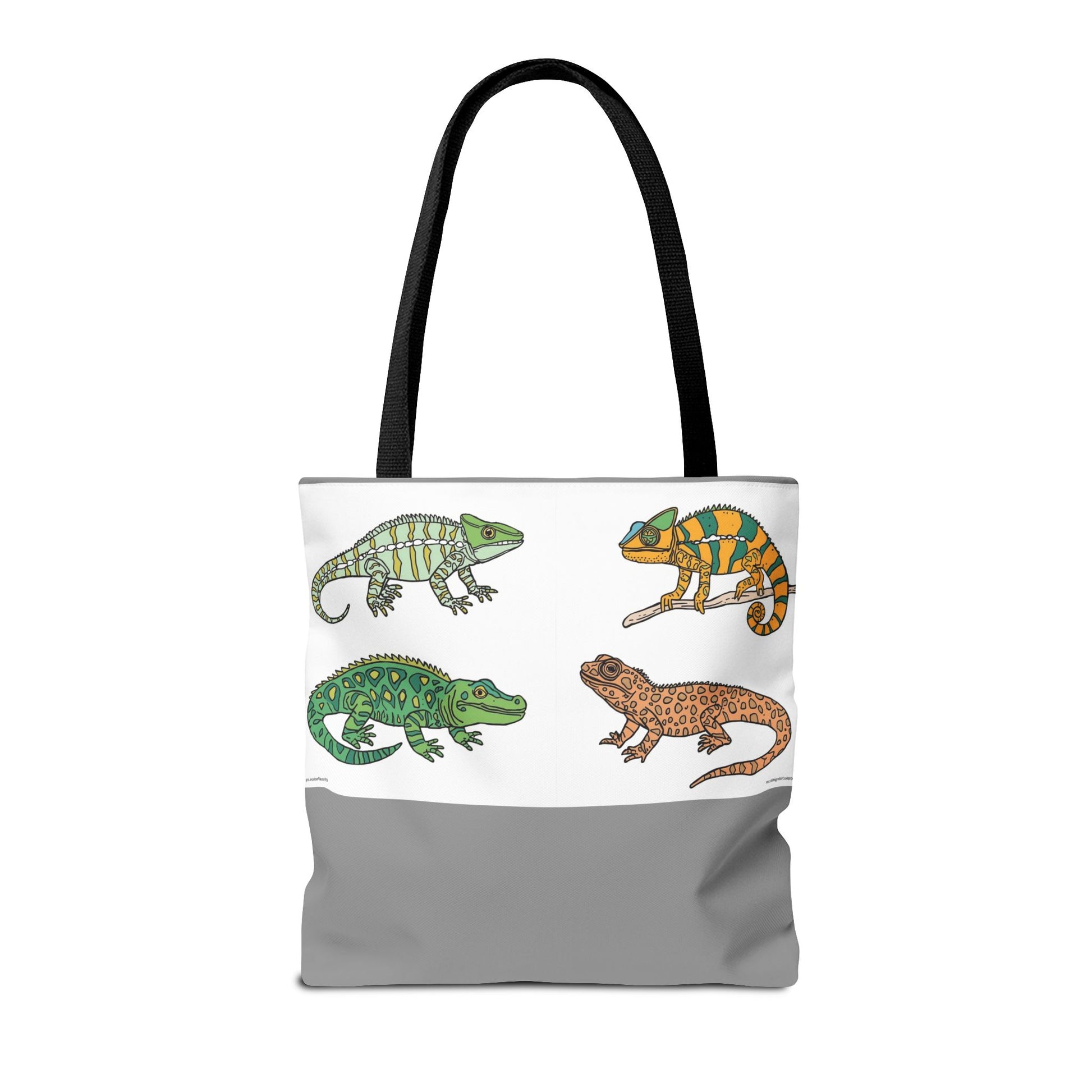 Eco-friendly lizard tote bag with colorful reptile print design
