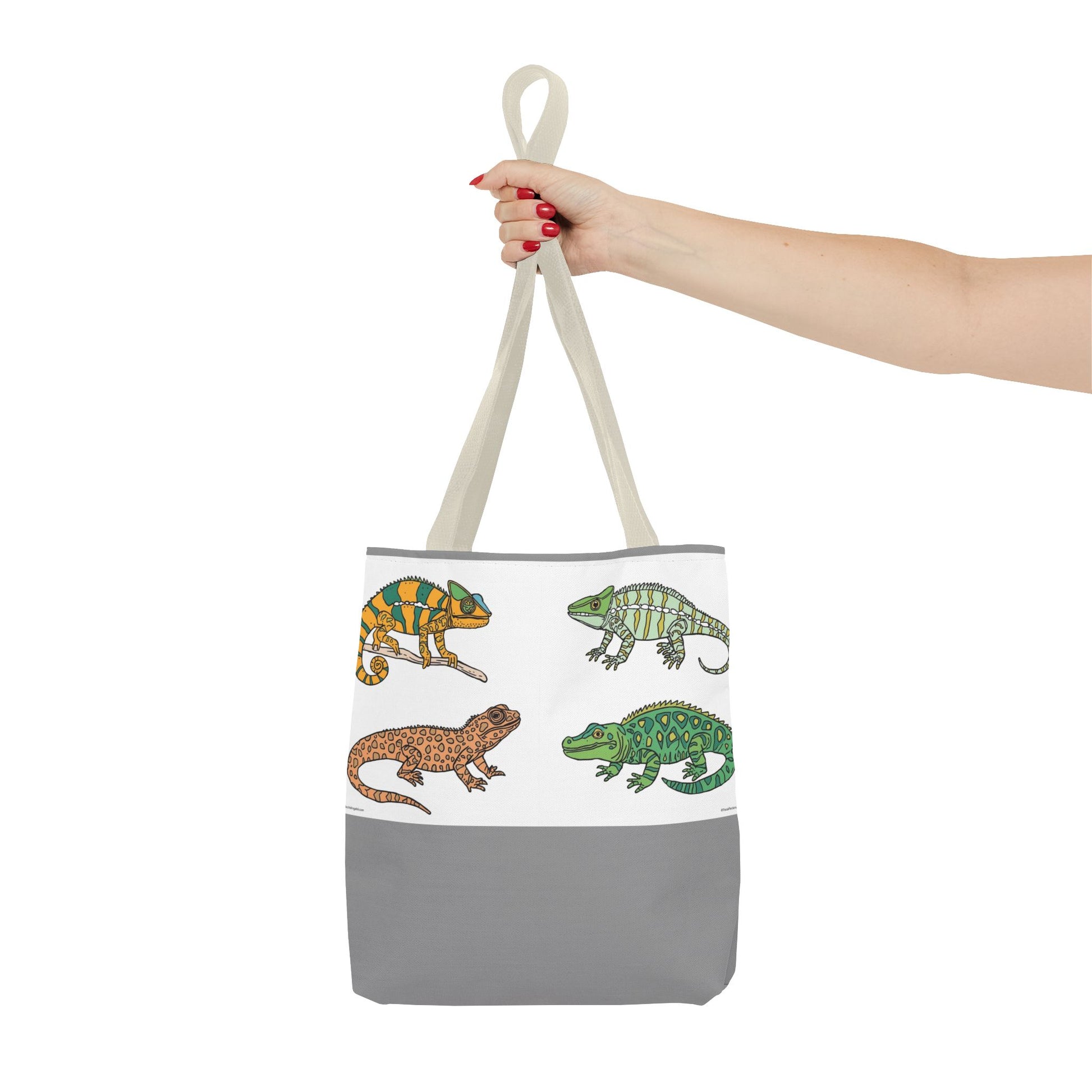 Eco-friendly lizard tote bag with colorful reptile print design