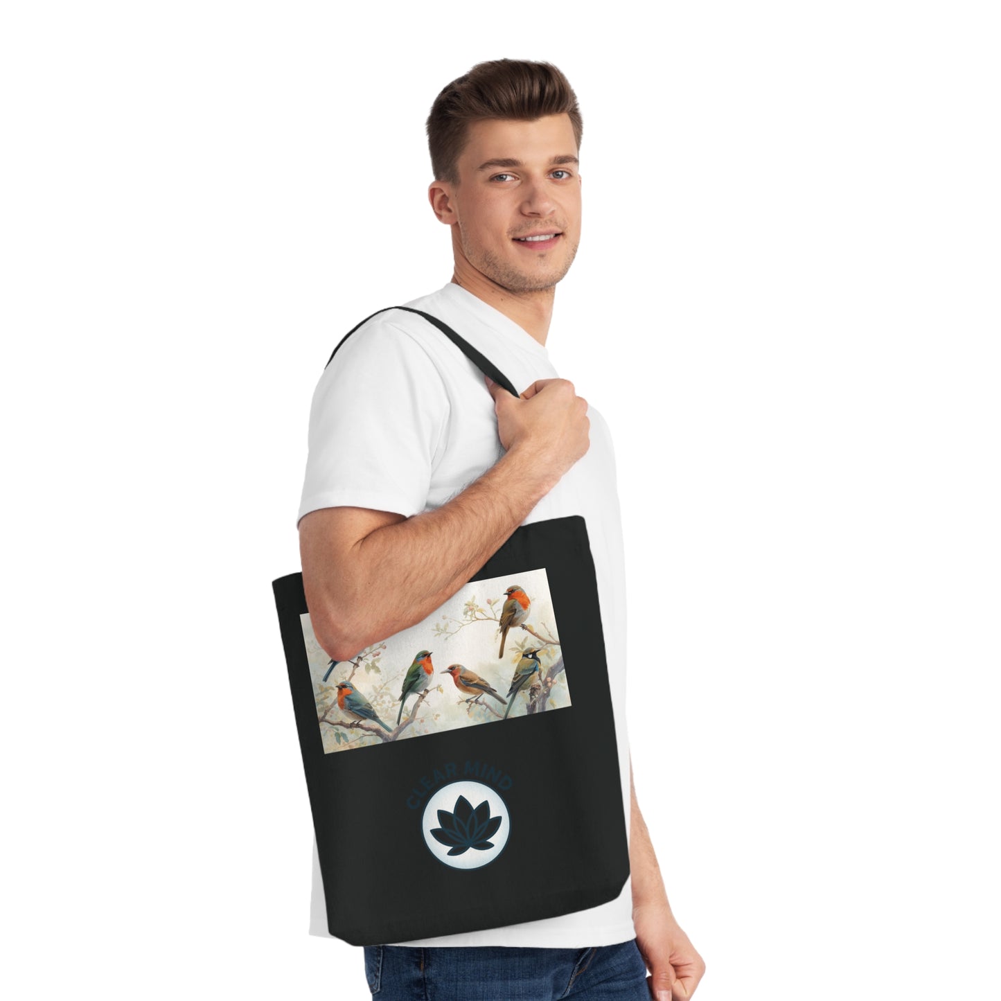 Nature-Inspired Woven Tote Bag | Clear Mind Design | Eco-Friendly Carryall, Shopping Bag, Bird Lover Gift, Gardening Tote, Boho Bag