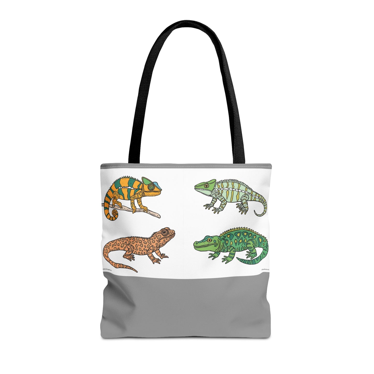 Eco-friendly lizard tote bag with colorful reptile print design