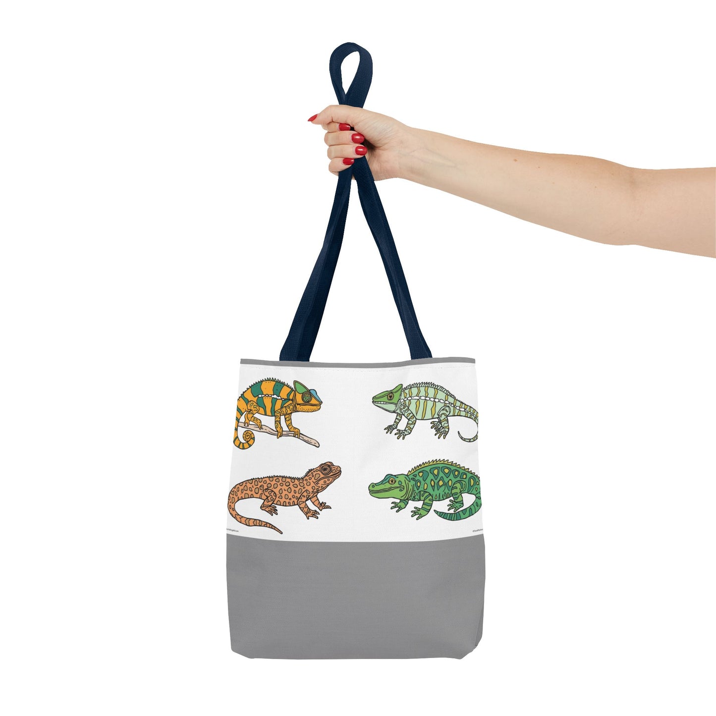 Eco-friendly lizard tote bag with colorful reptile print design