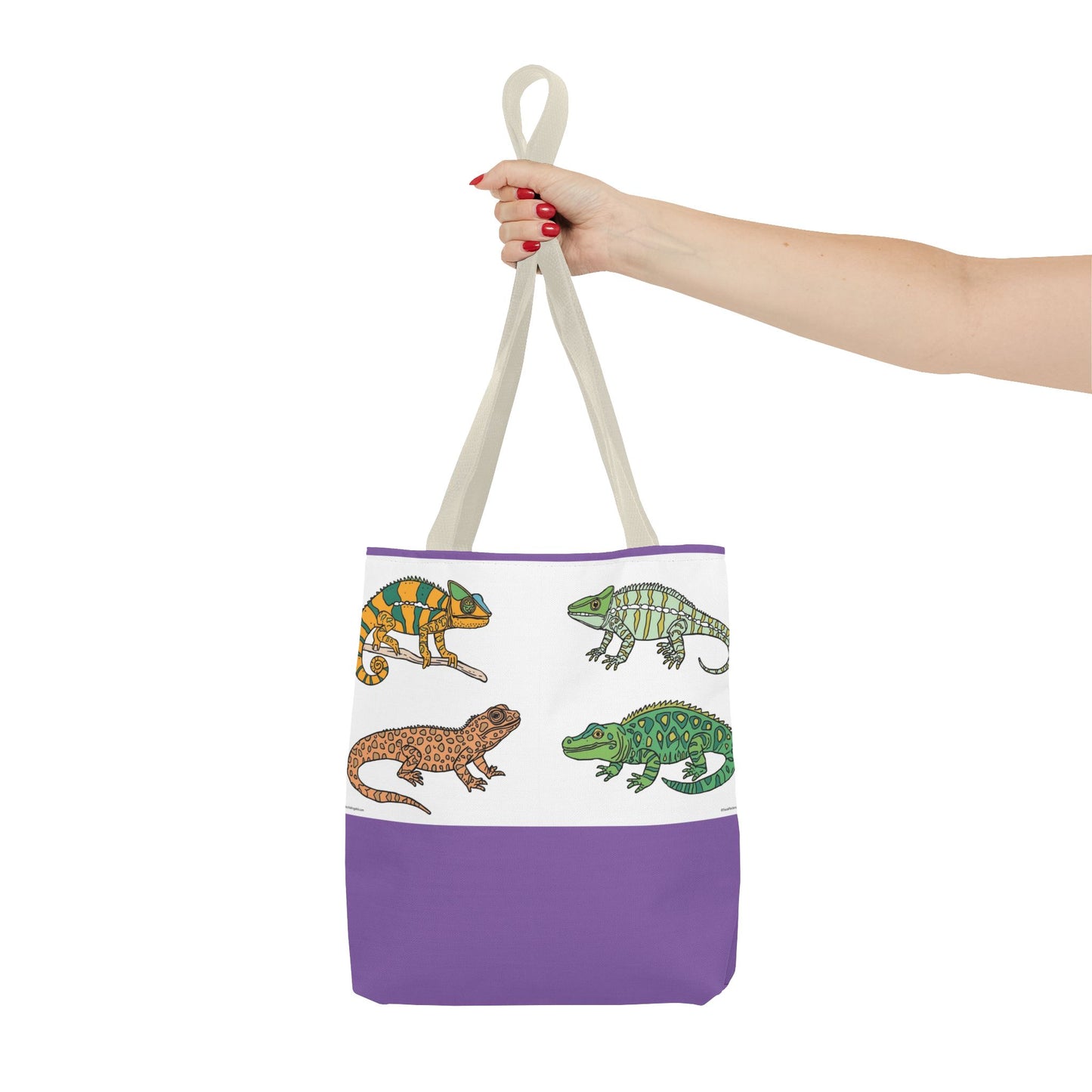 Reptile tote bag with colorful lizard print for beach and shopping