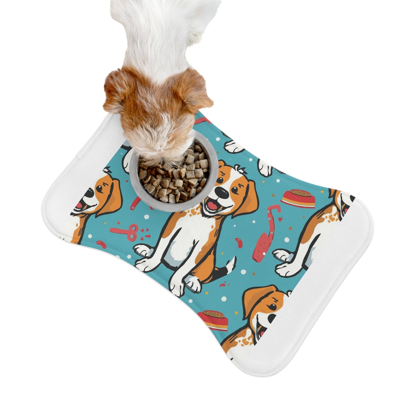 Washable pet feeding mat with fun design for dogs and cats