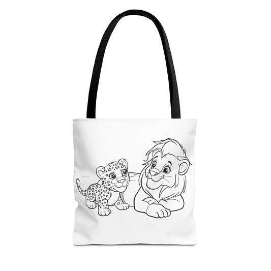 Lion and cub tote bag with whimsical animal design
