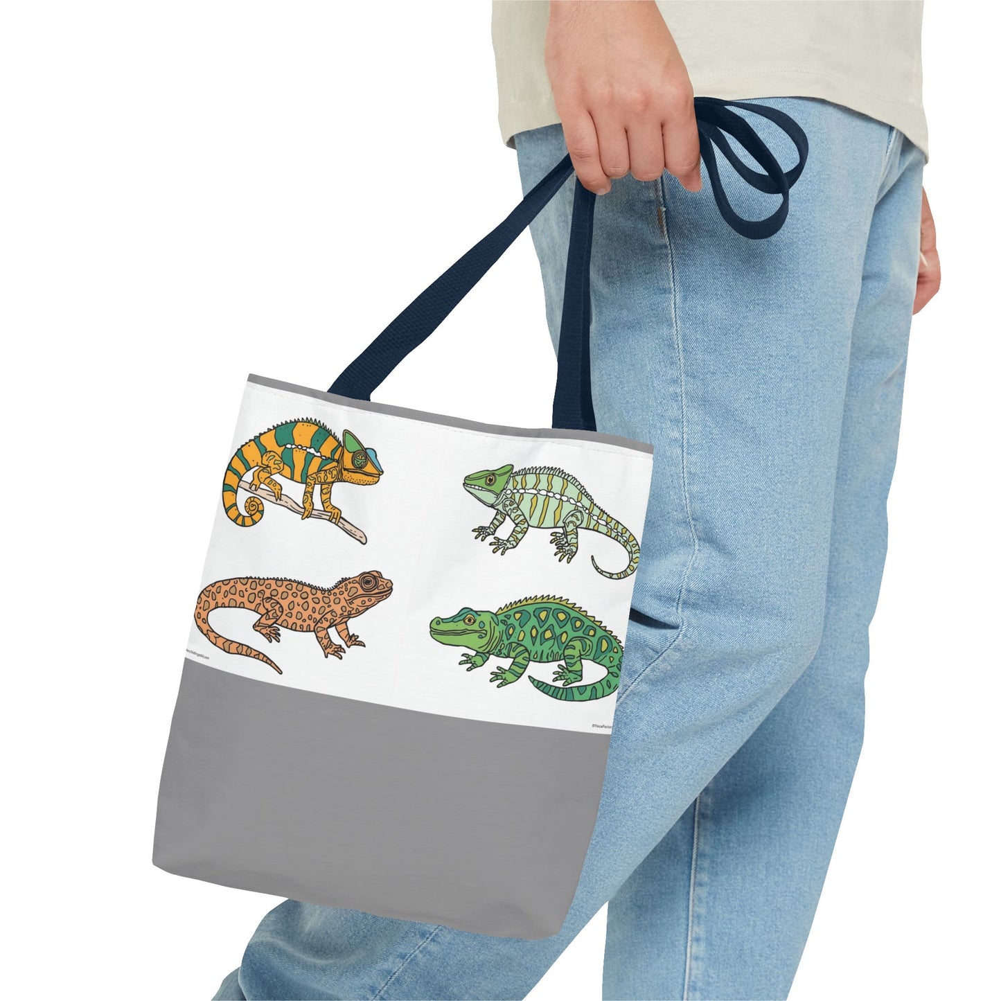Eco-friendly lizard tote bag with colorful reptile print design