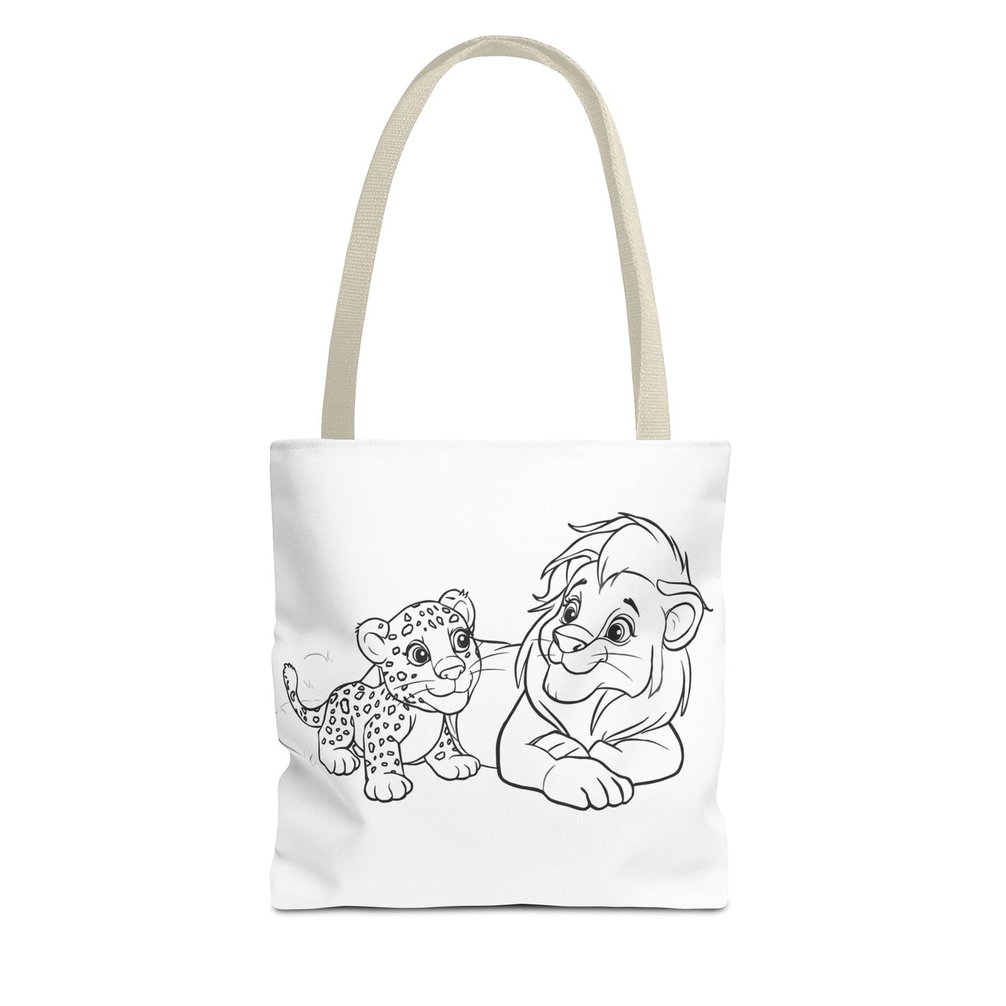 Tote bag with cartoon characters on a white background