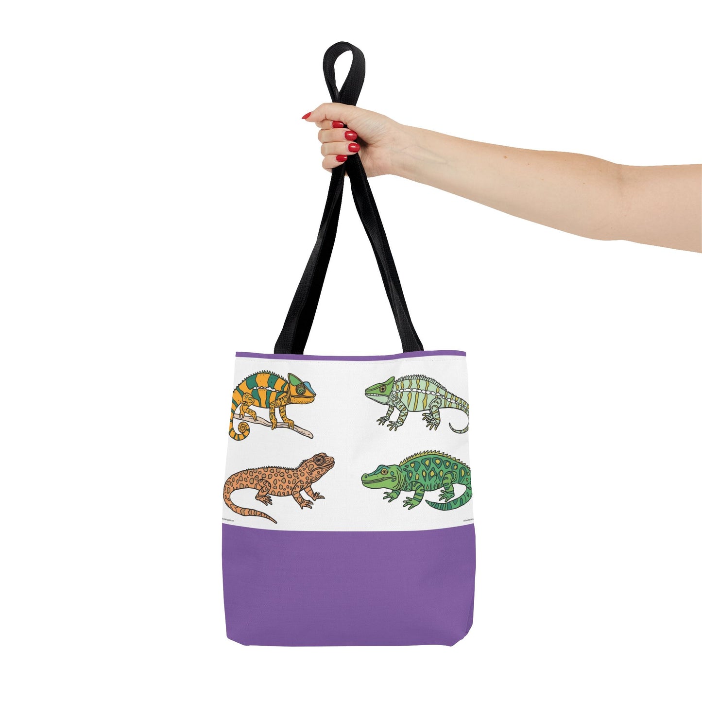 Reptile tote bag with colorful lizard print for beach and shopping
