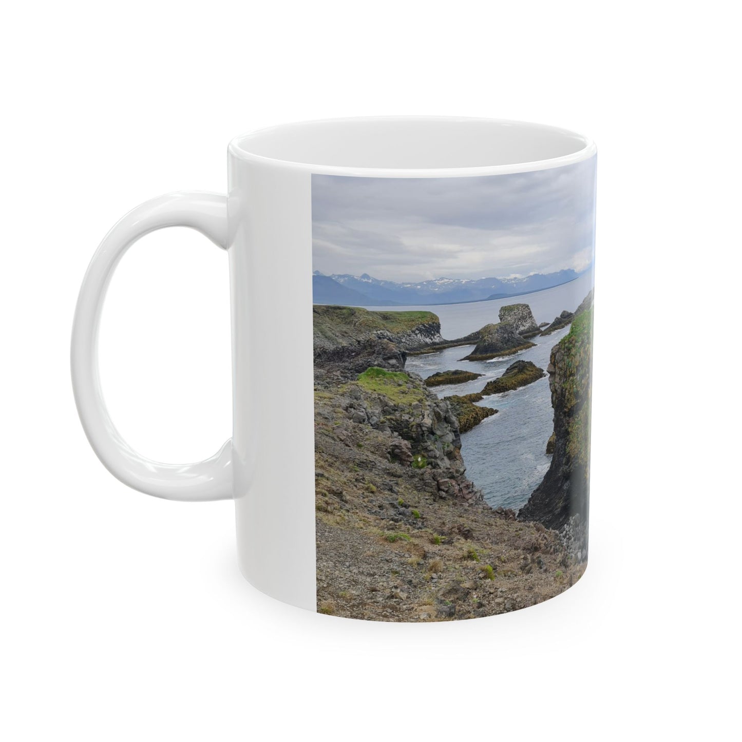 Beach lover coffee cup with scenic coastal ocean view