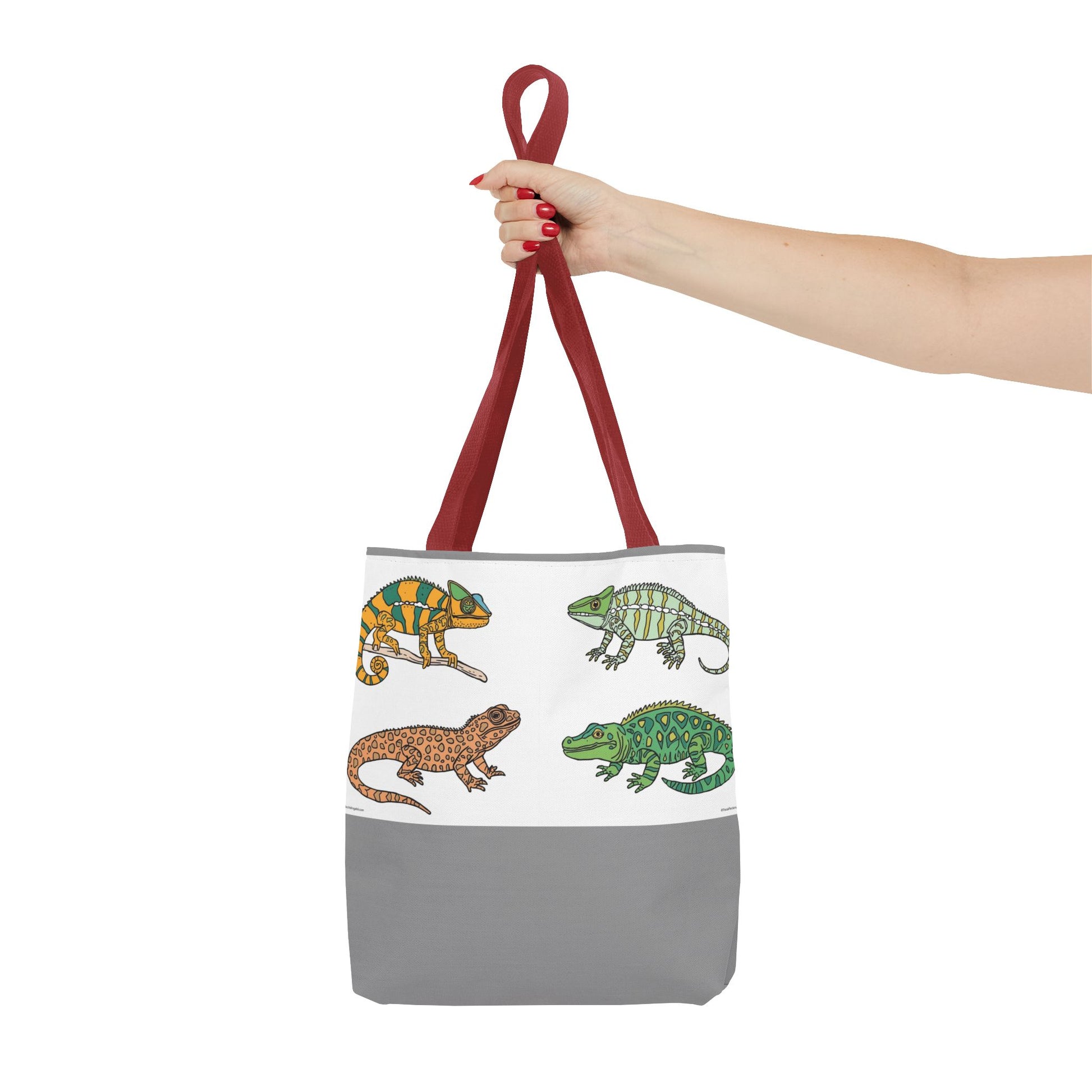 Eco-friendly lizard tote bag with colorful reptile print design