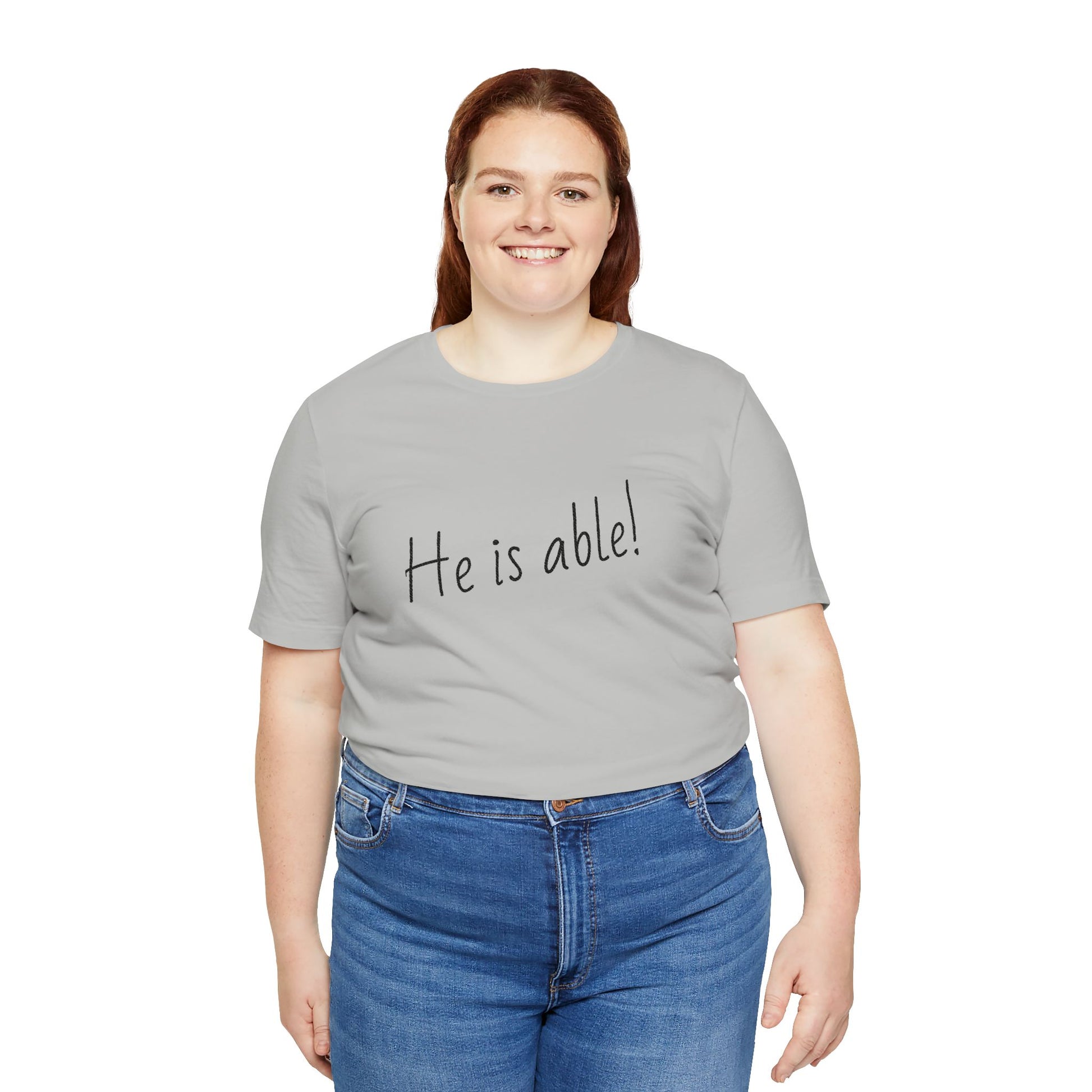 Faith-based jersey tee with inspirational message for believers