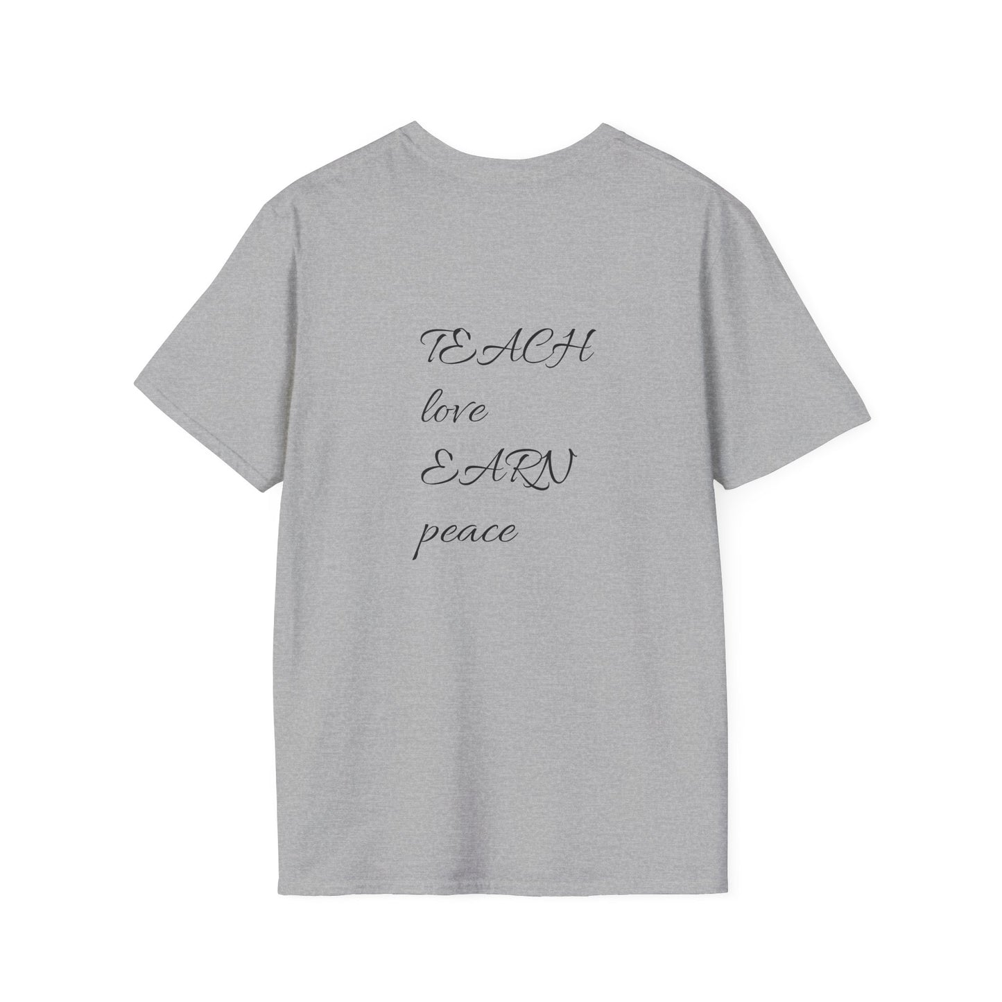 Gray t-shirt with text on the back on a white background